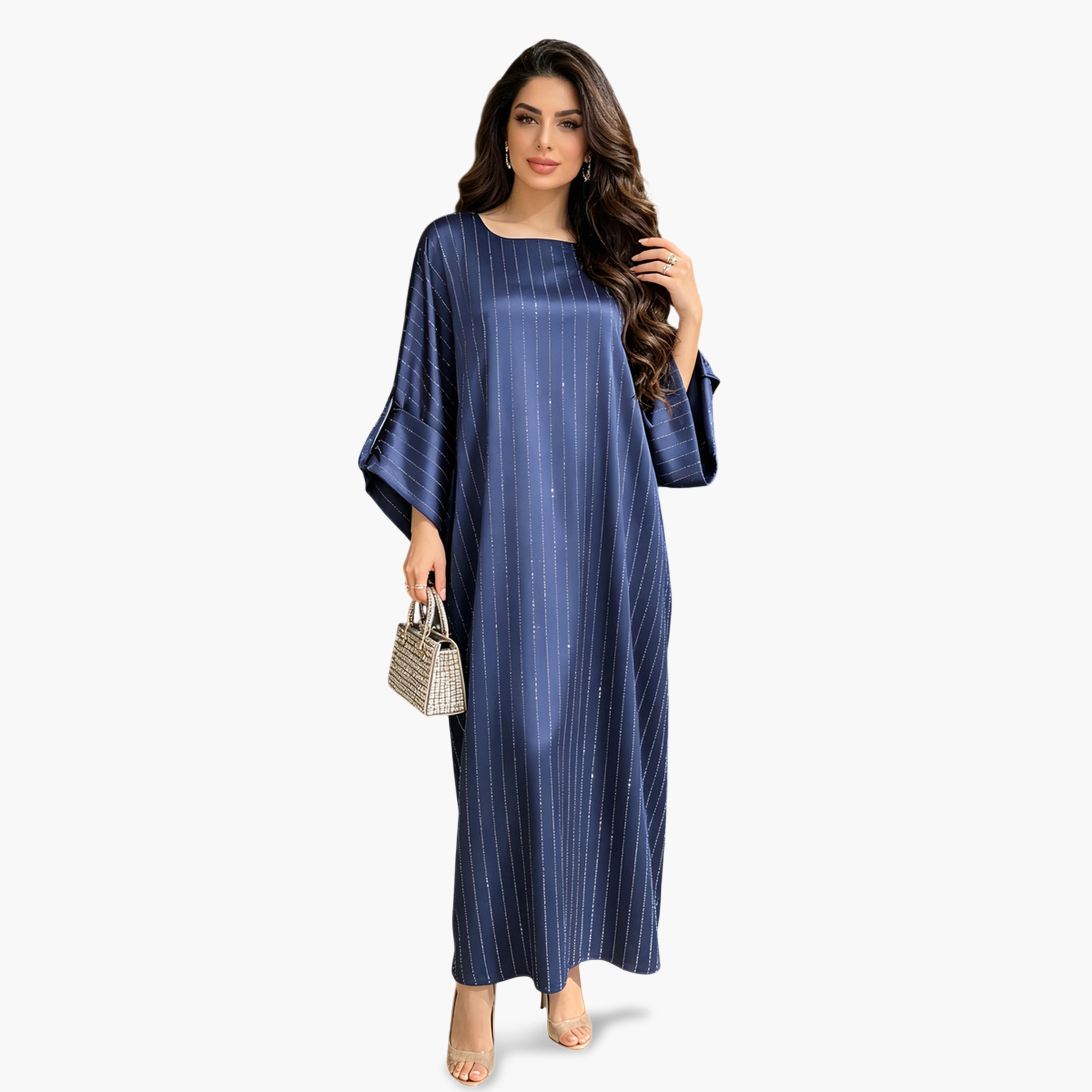 فستان طويل بتصميم قفطان منمق-women-arabicclothing-kaftan-image-5