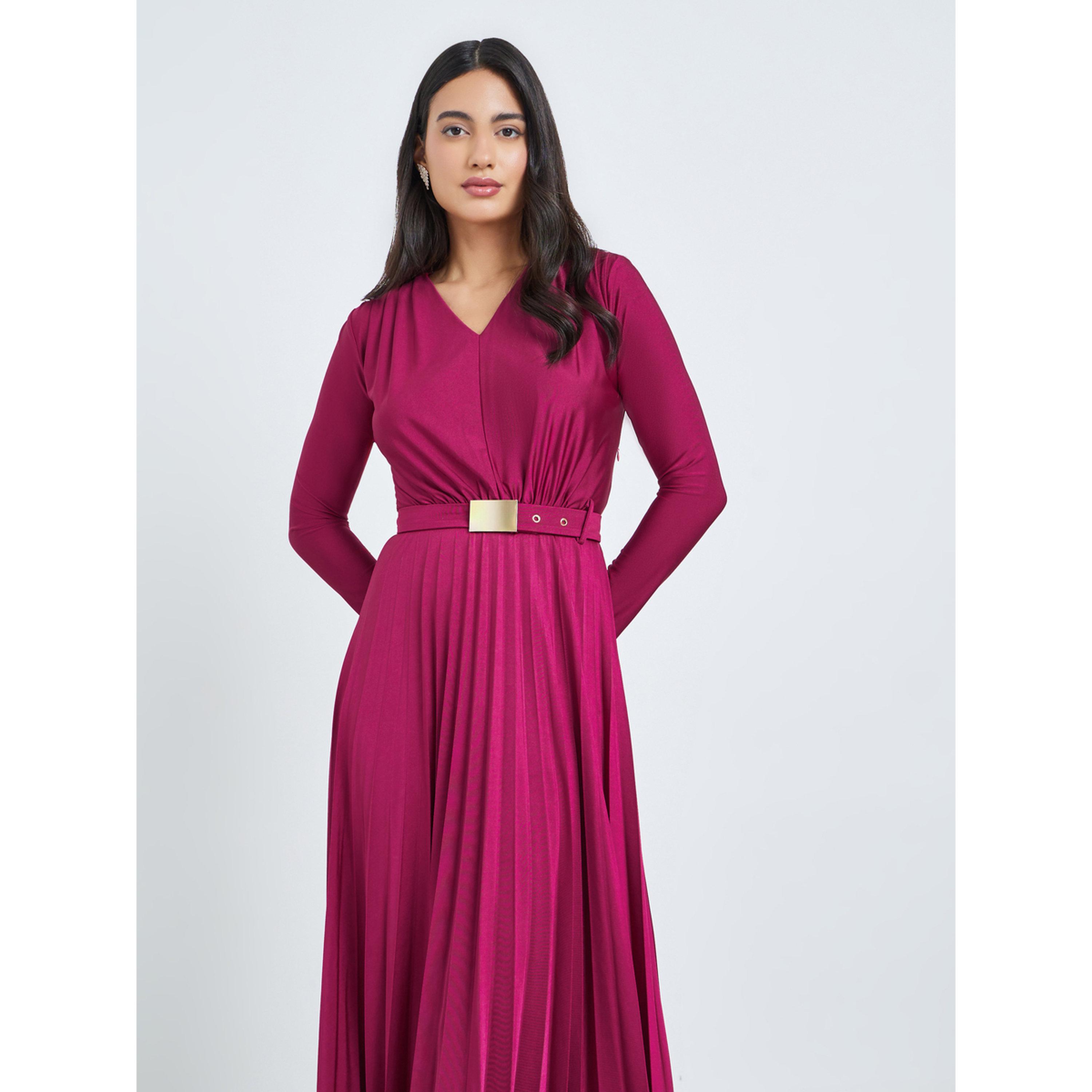 فستان طويل ساتان بكسرات وحافة واسعة-women-clothing-dresses-image-2