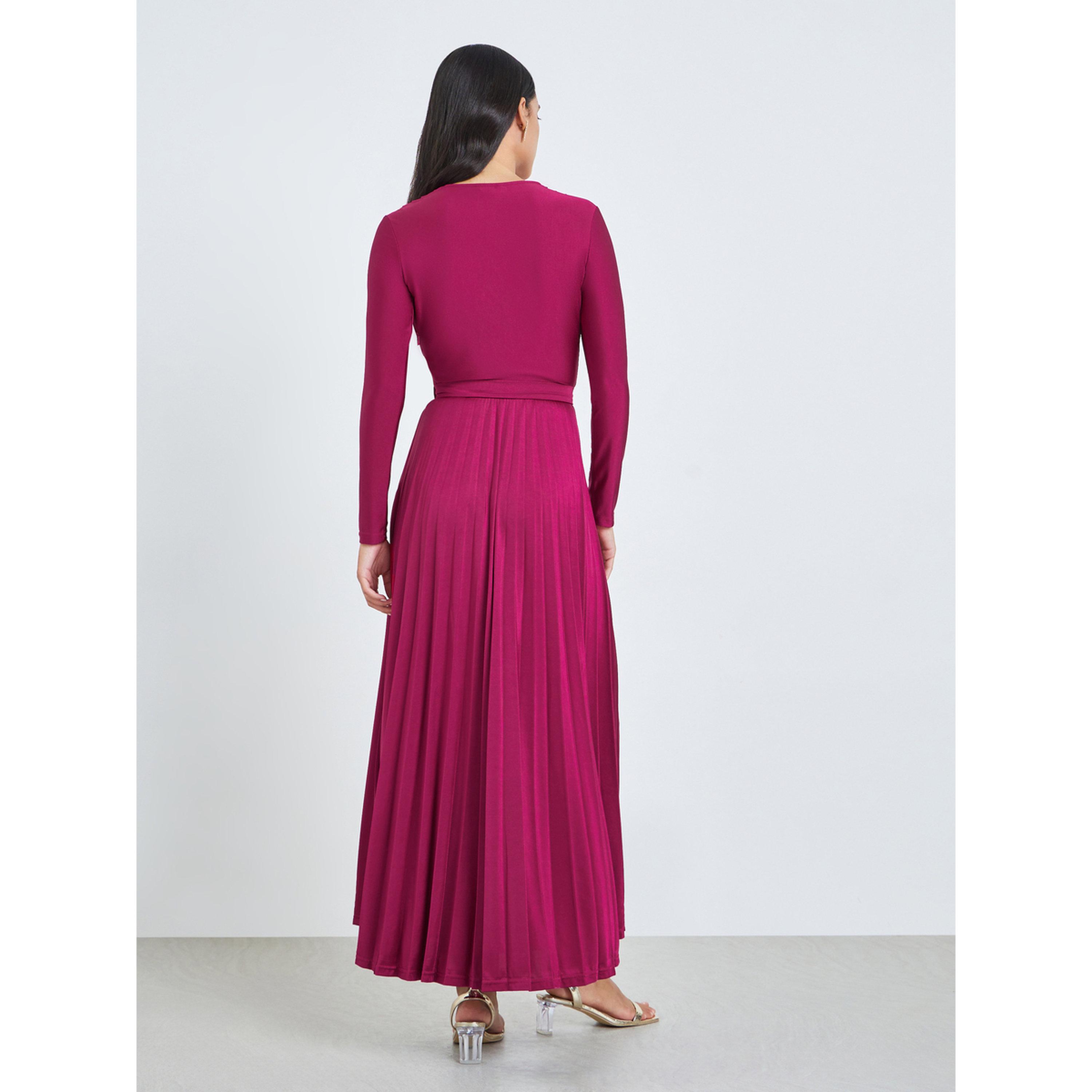فستان طويل ساتان بكسرات وحافة واسعة-women-clothing-dresses-image-4