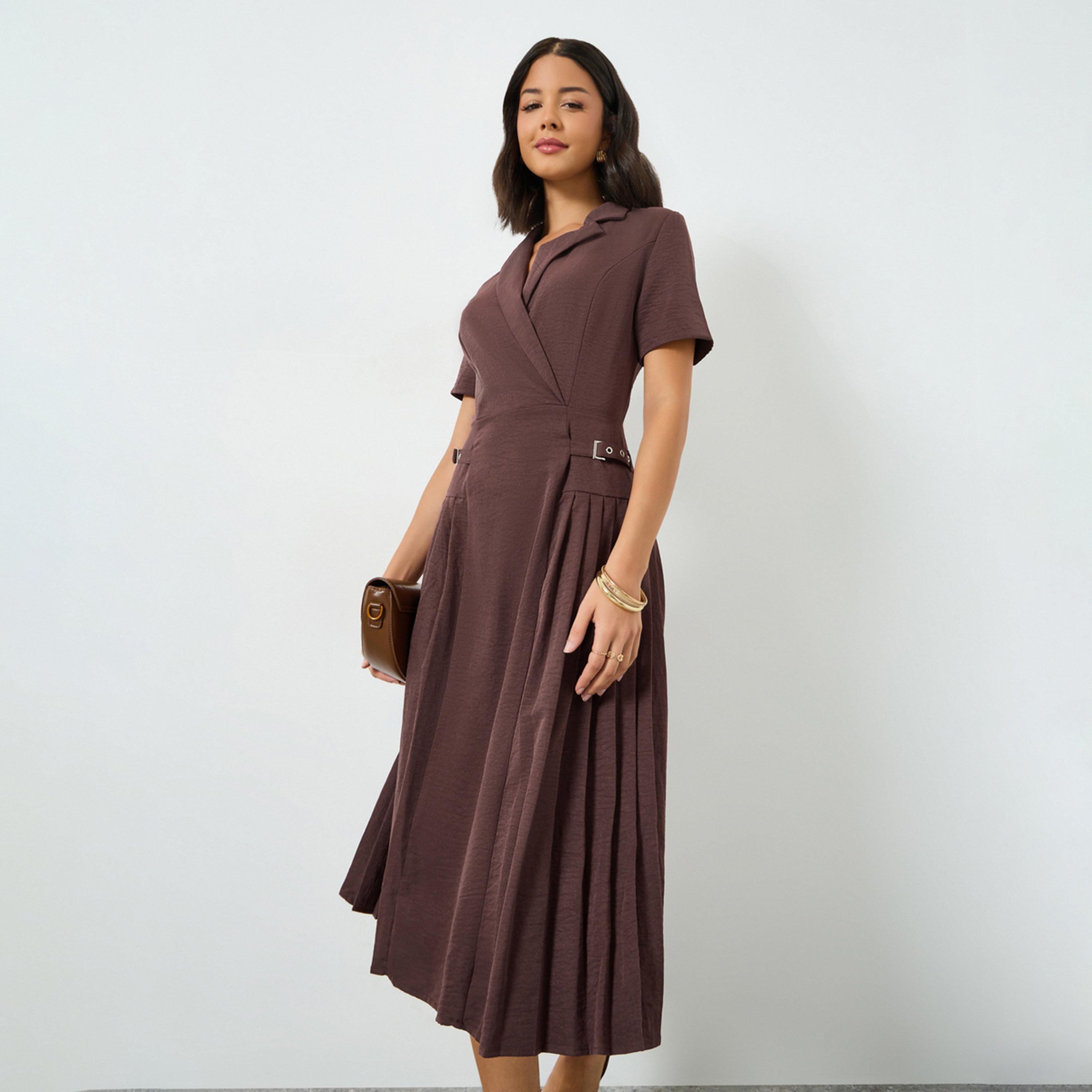 فستان ميدي بكسرات وتفاصيل مشبك-women-clothing-dresses-image-1