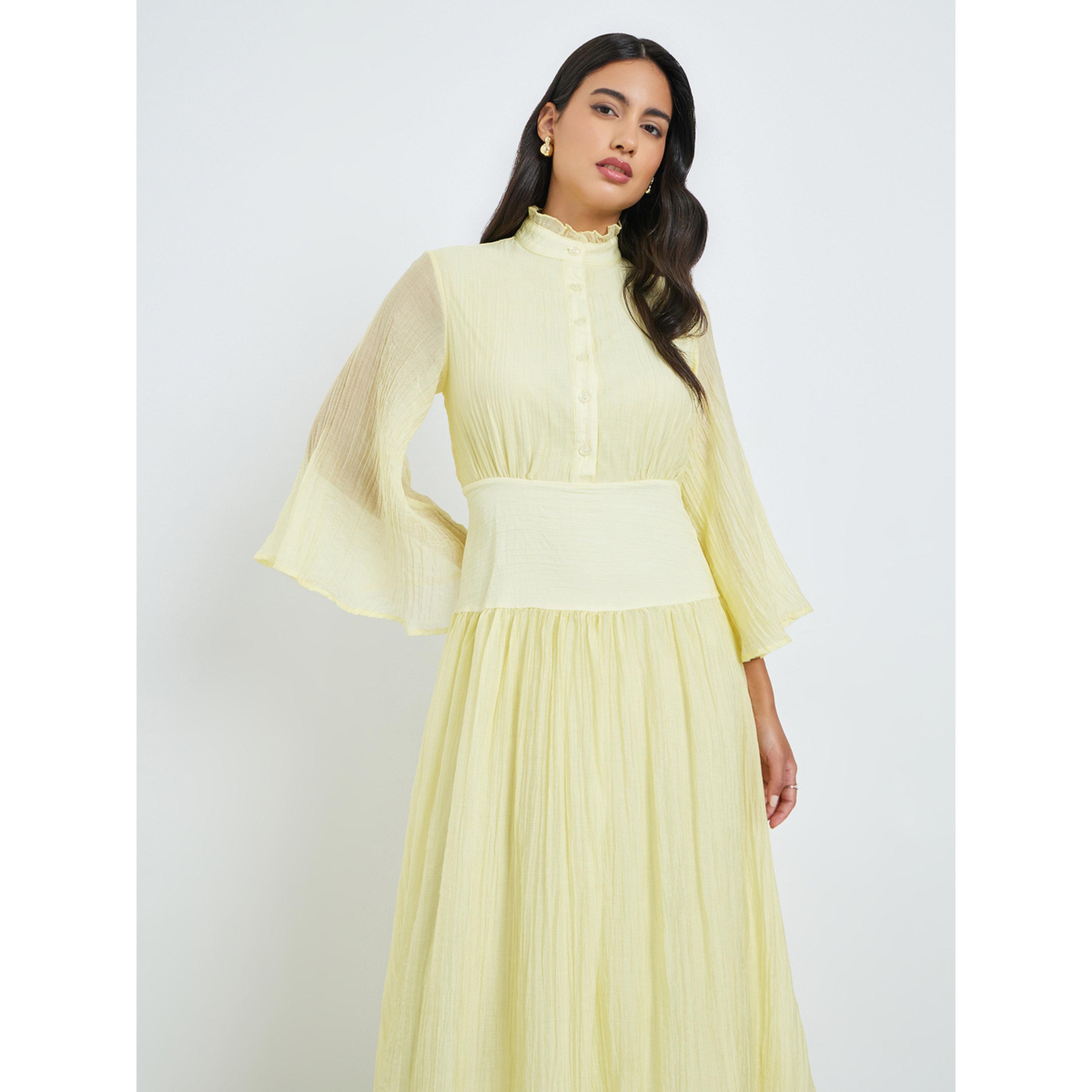Styli Yellow Crinkle A-Line Maxi Dress-women-clothing-dresses-image-2
