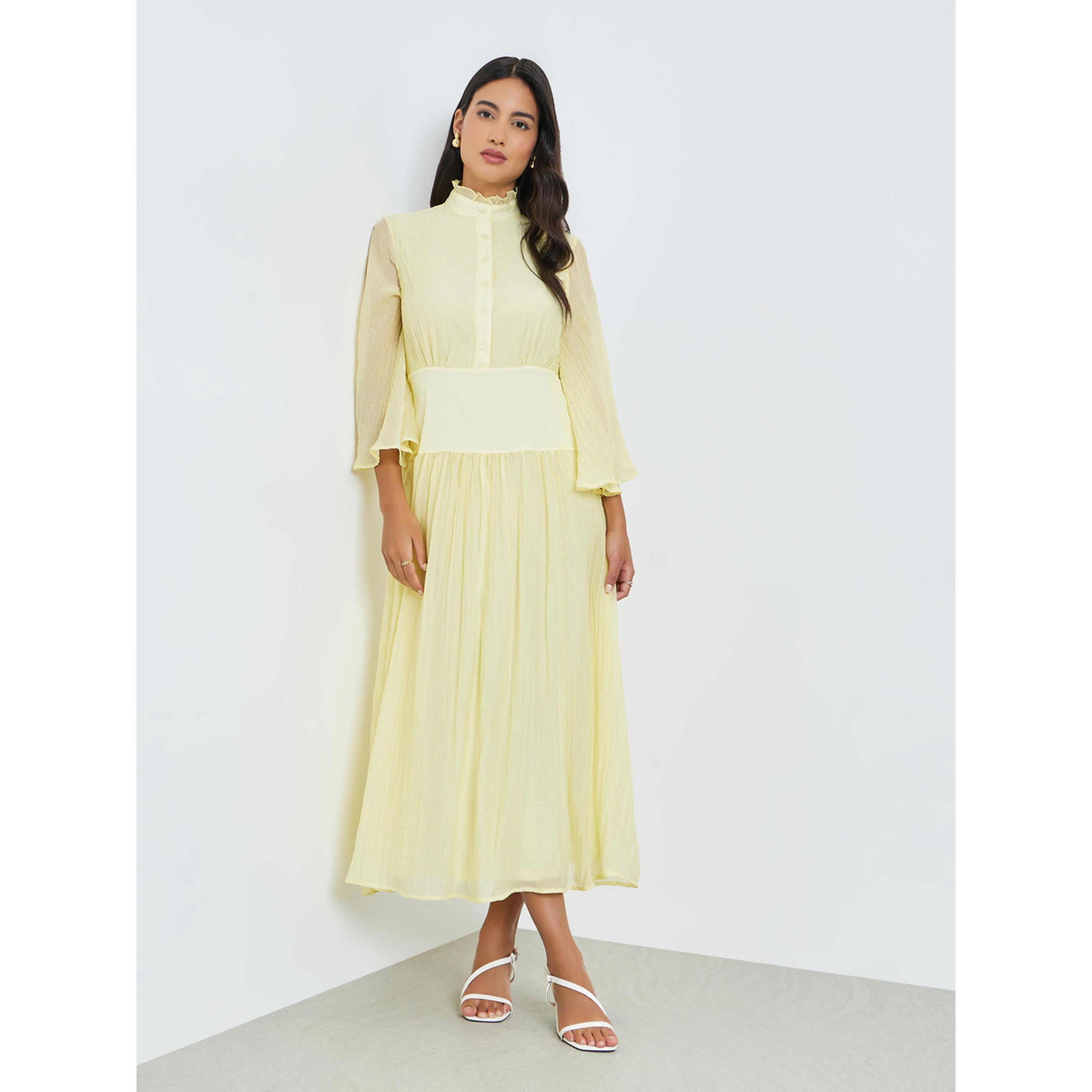 فستان طويل بحافة واسعة وتصميم مجعد-women-clothing-dresses-image-3