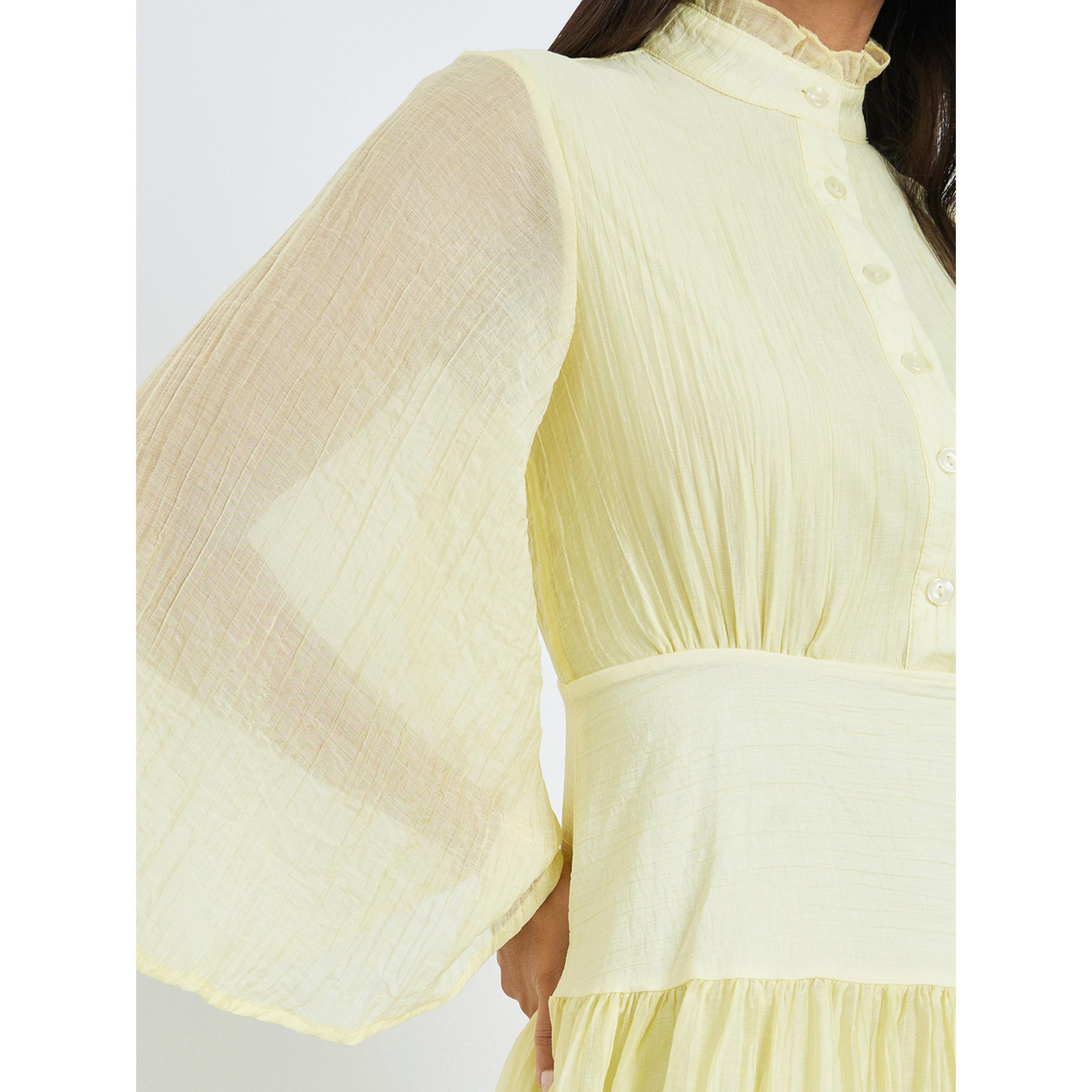 فستان طويل بحافة واسعة وتصميم مجعد-women-clothing-dresses-image-5