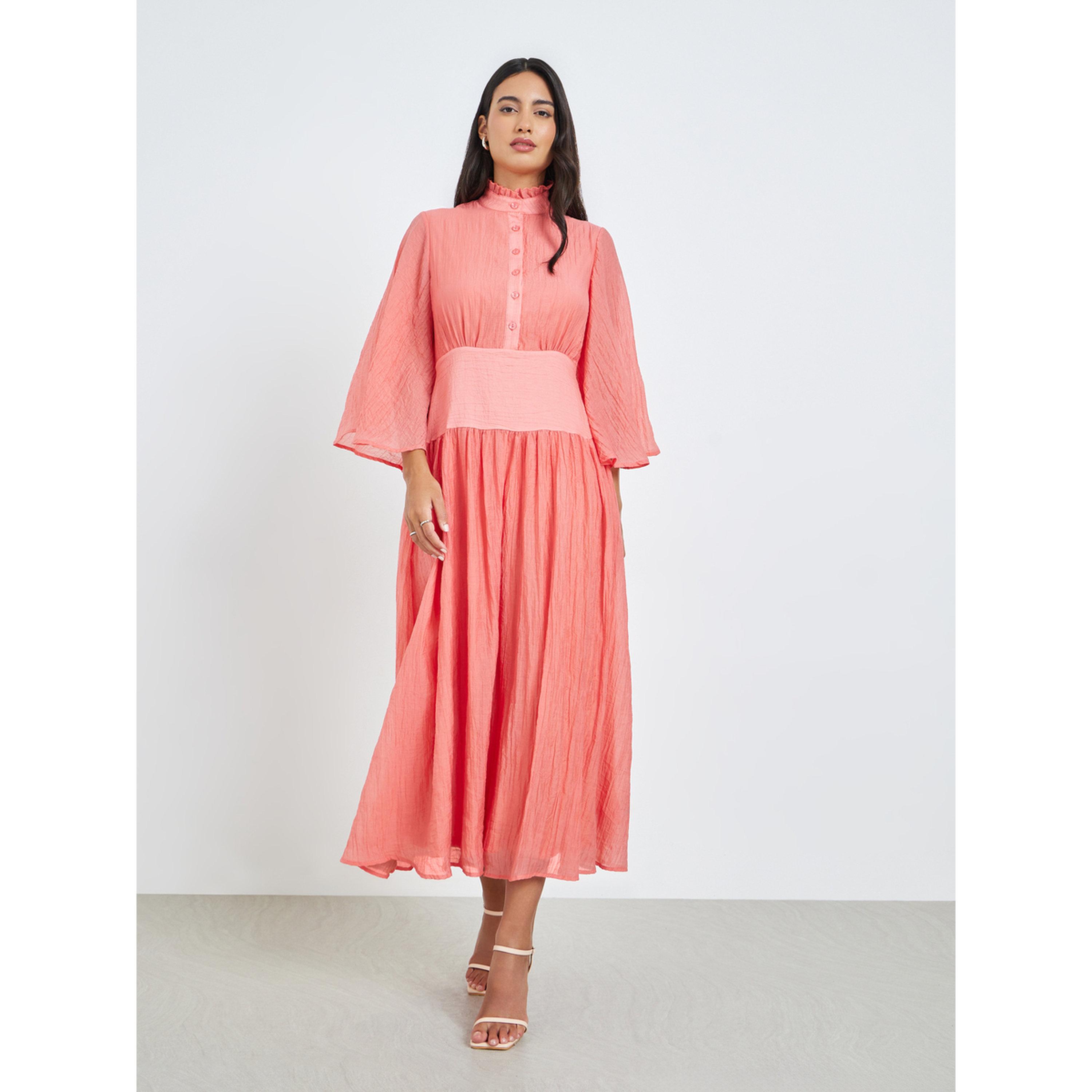 فستان طويل بحافة واسعة وتصميم مجعد-women-clothing-dresses-image-1