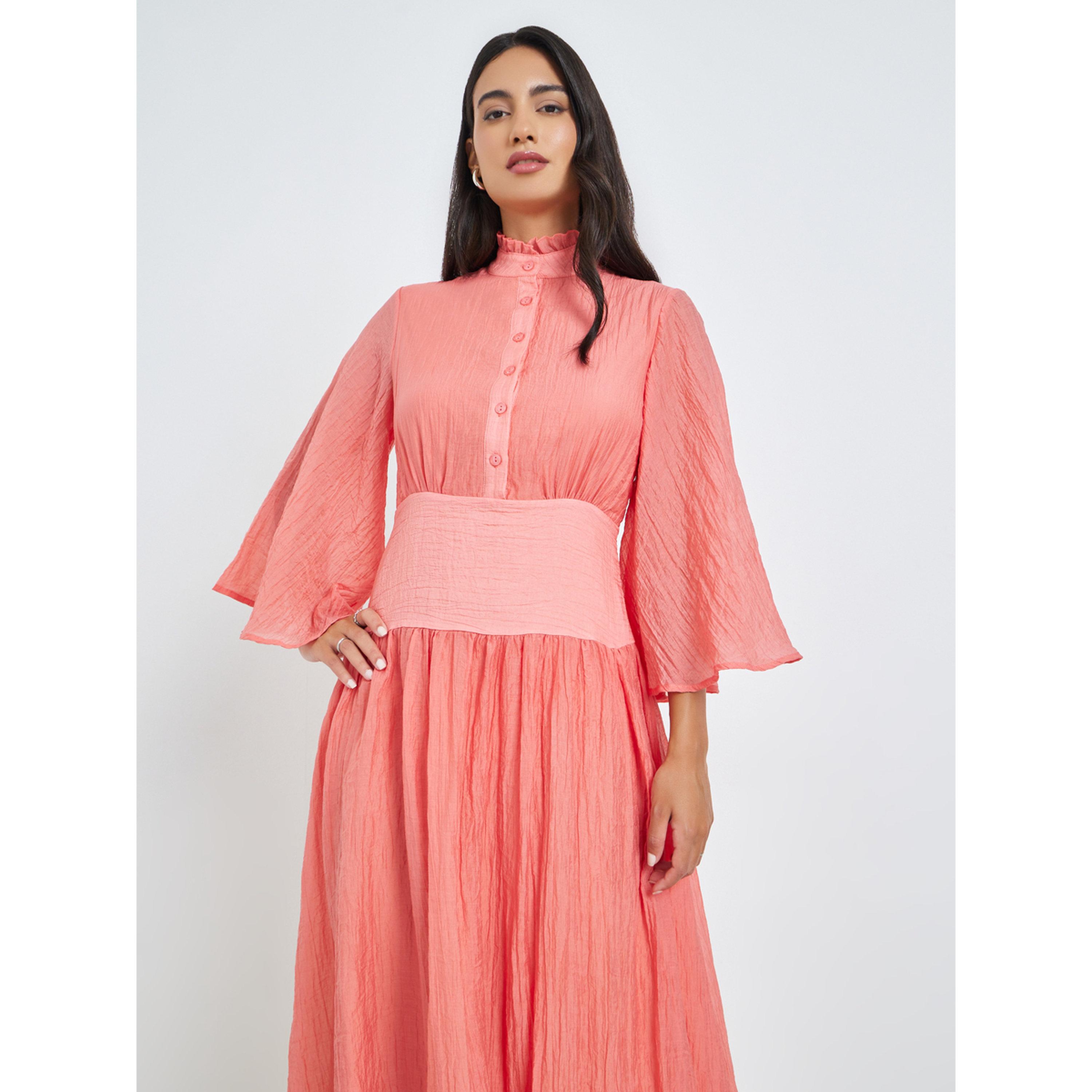فستان طويل بحافة واسعة وتصميم مجعد-women-clothing-dresses-image-2