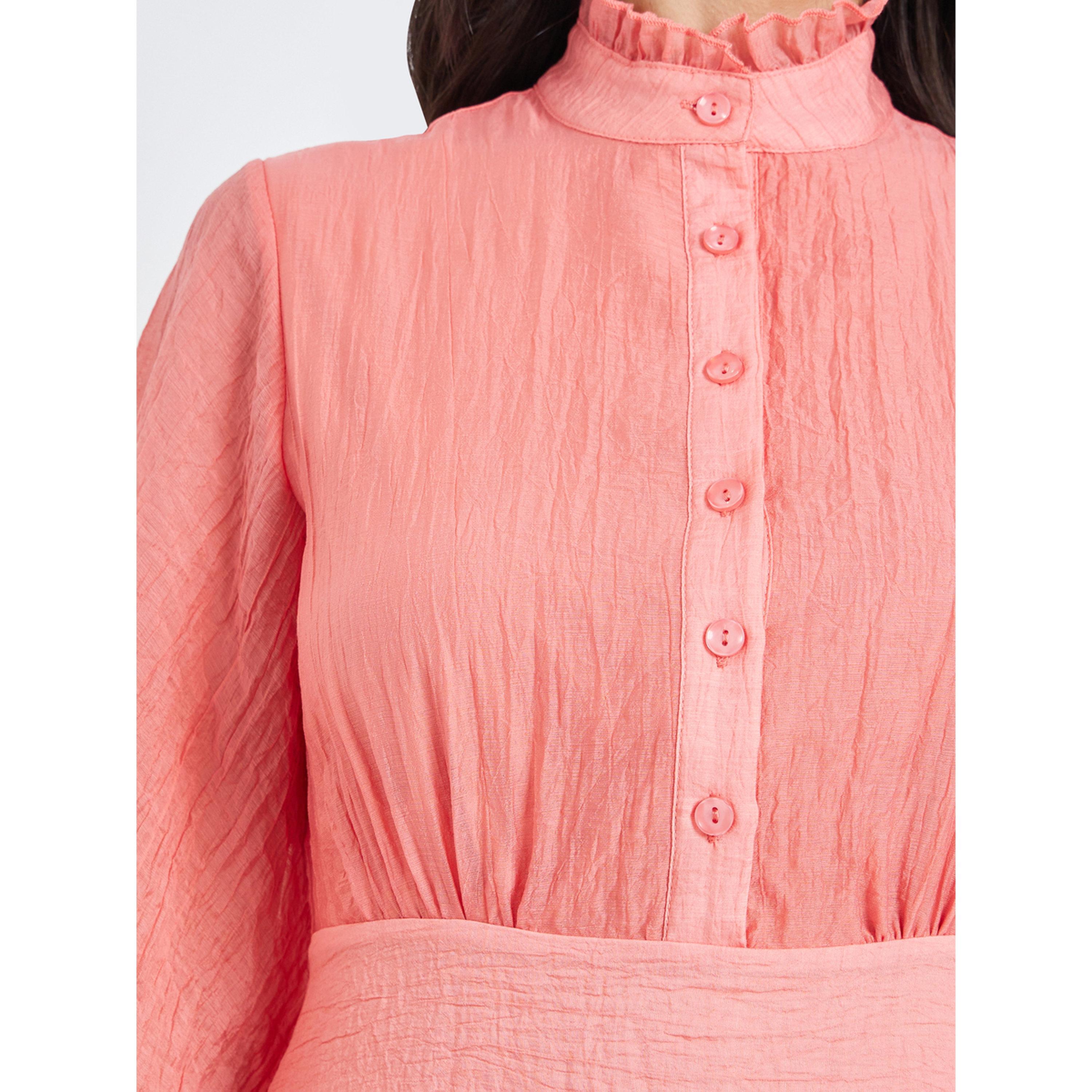 Styli Pink Crinkle A-Line Maxi Dress-women-clothing-dresses-image-4