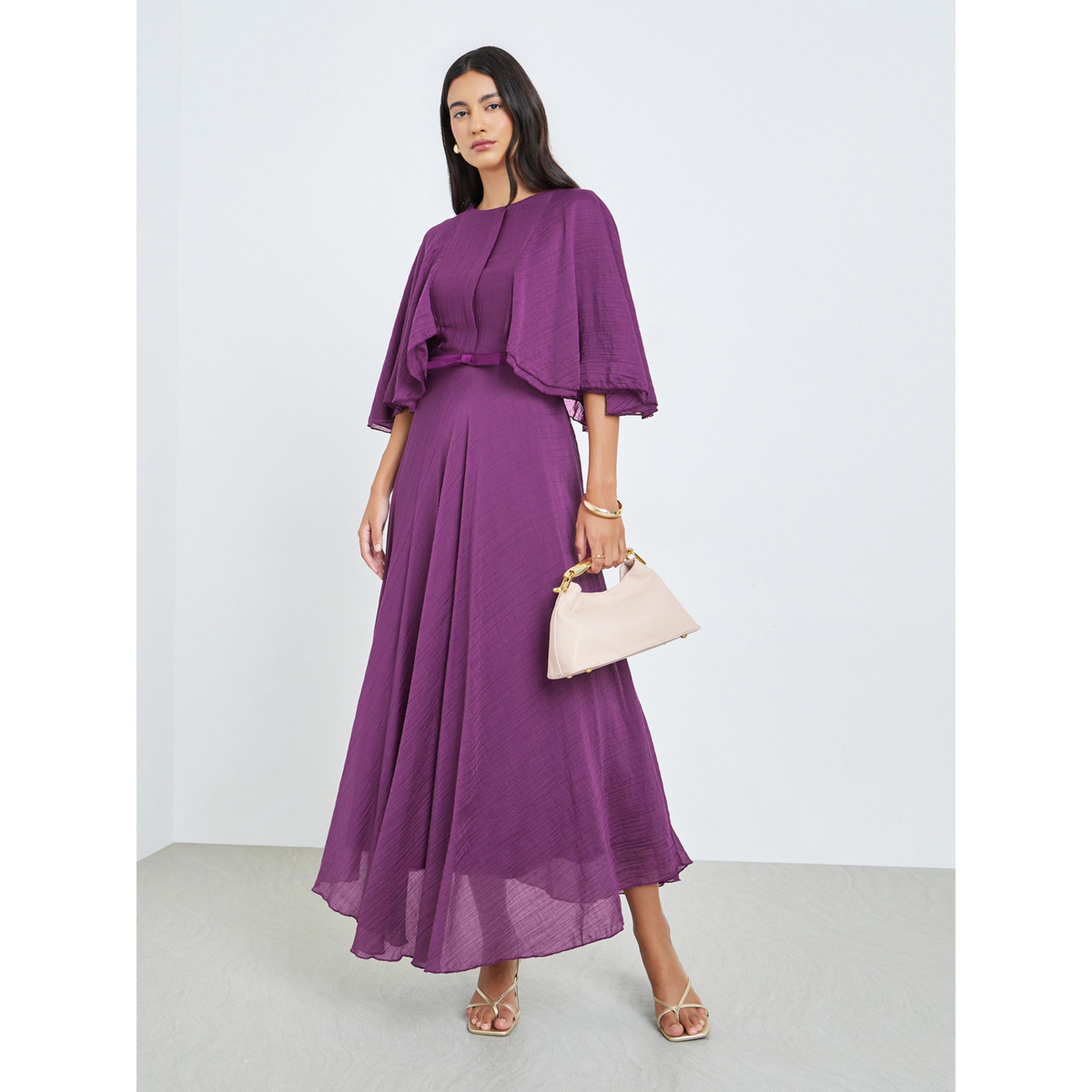 فستان طويل بحافة واسعة وأكمام كيب-women-clothing-dresses-image-1