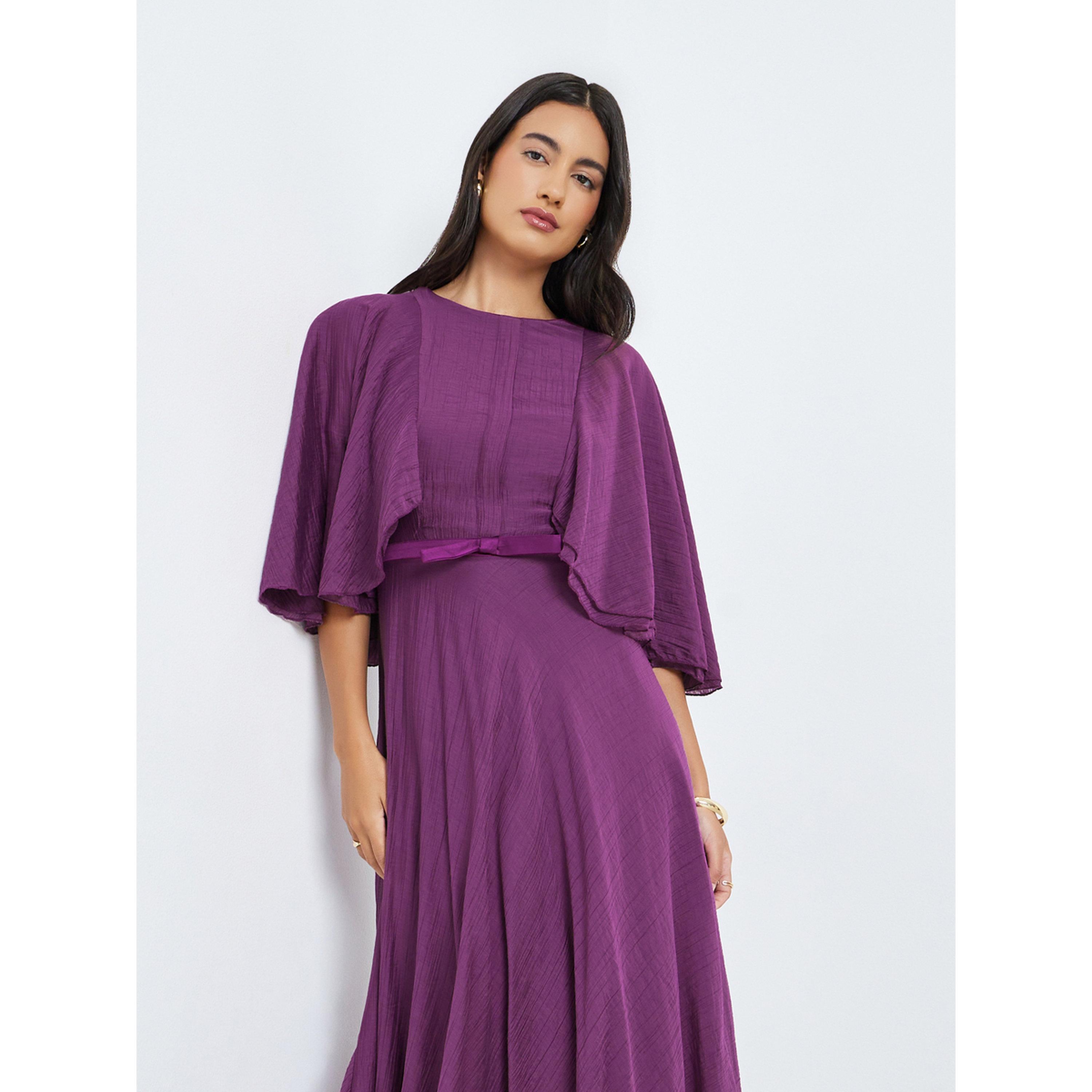 فستان طويل بحافة واسعة وأكمام كيب-women-clothing-dresses-image-2