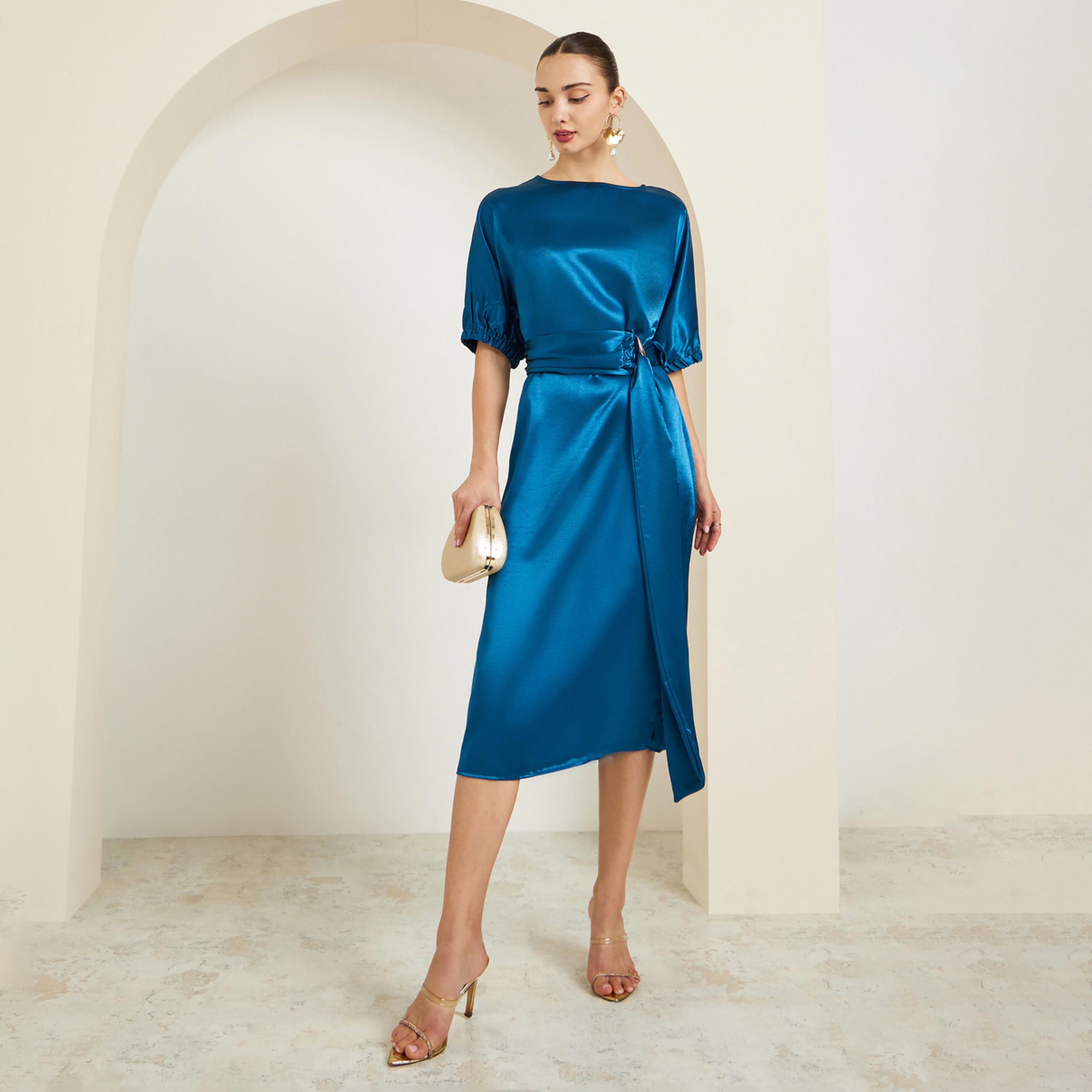 فستان ميدي ساتان مع حزام-women-clothing-dresses-image-1