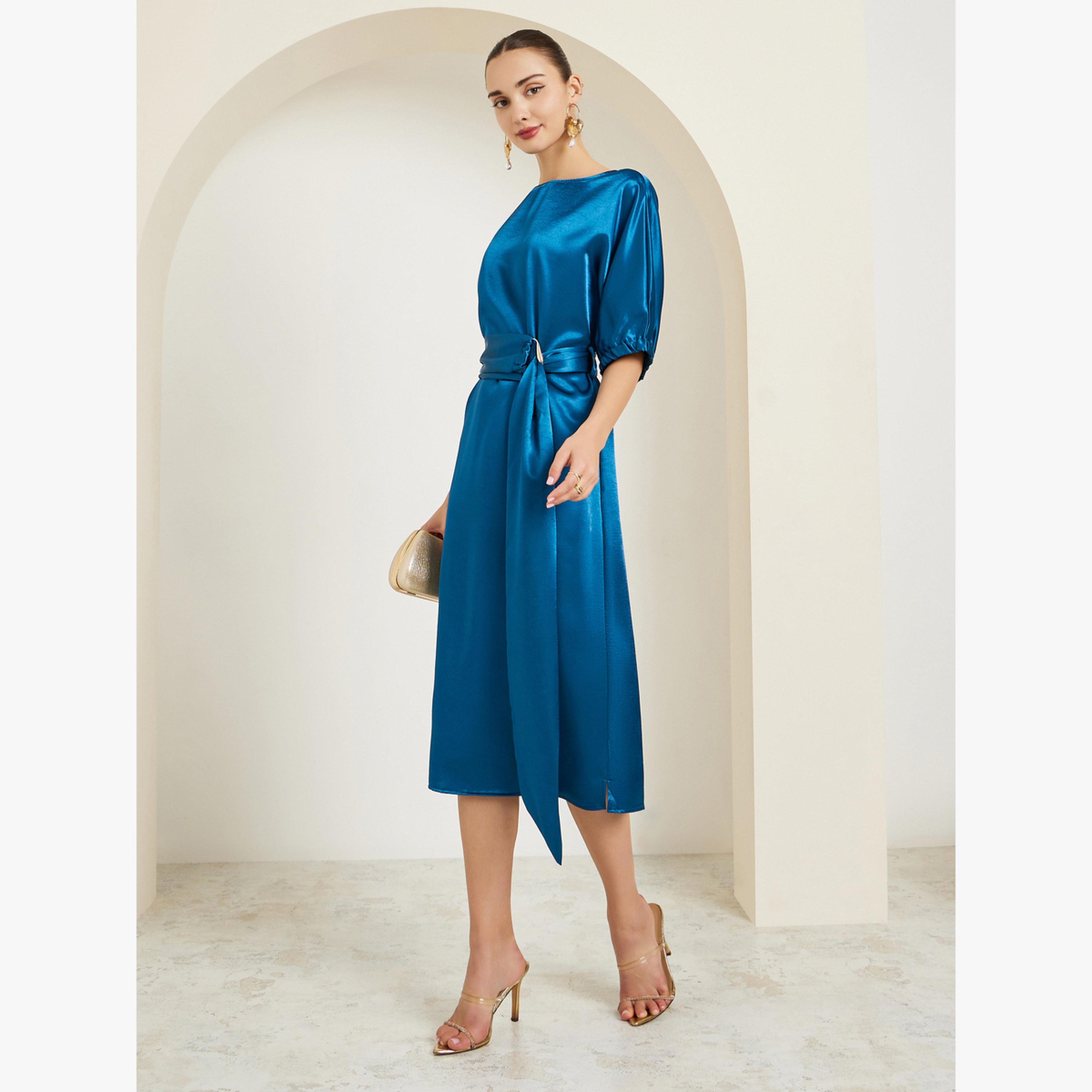 فستان ميدي ساتان مع حزام-women-clothing-dresses-image-3