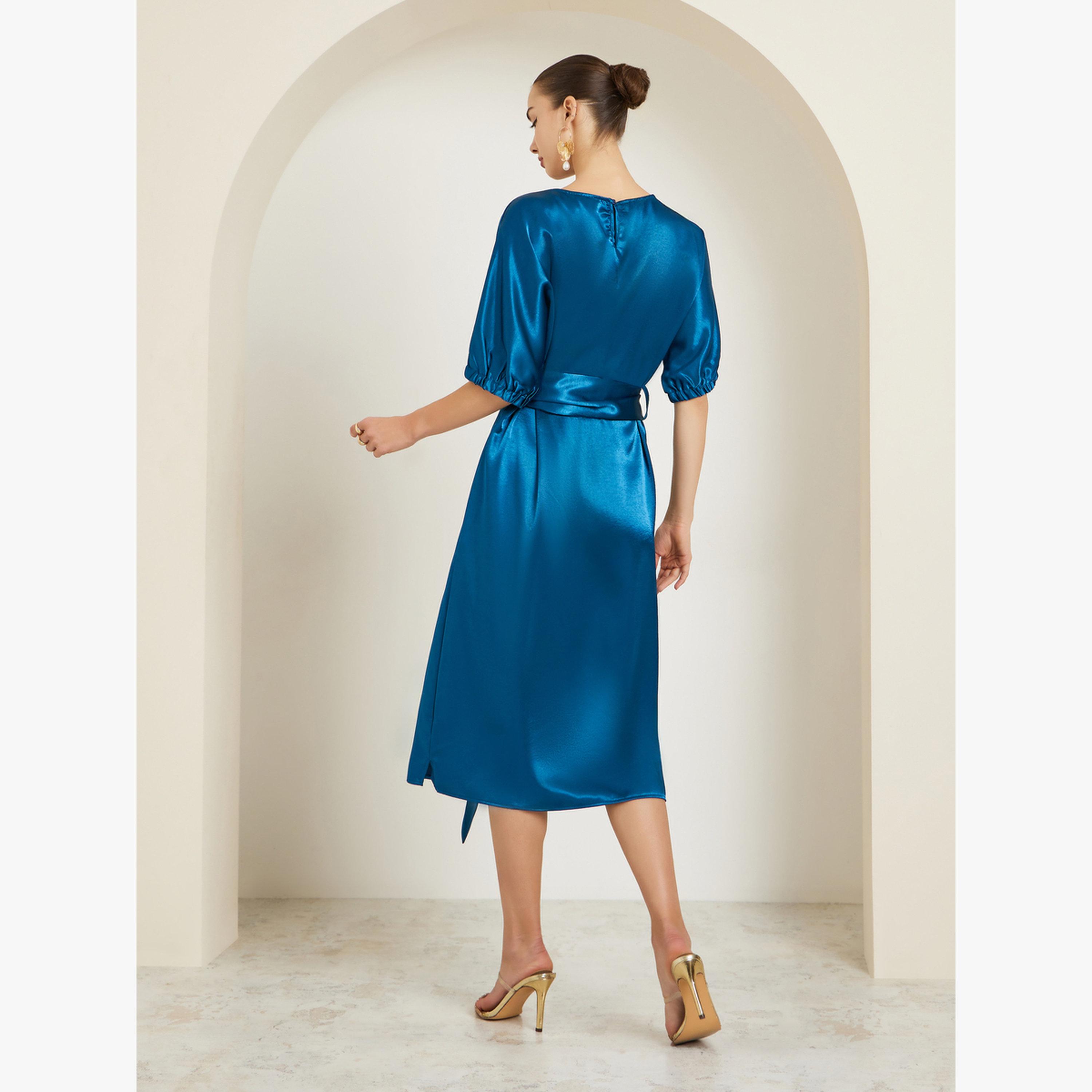 فستان ميدي ساتان مع حزام-women-clothing-dresses-image-4