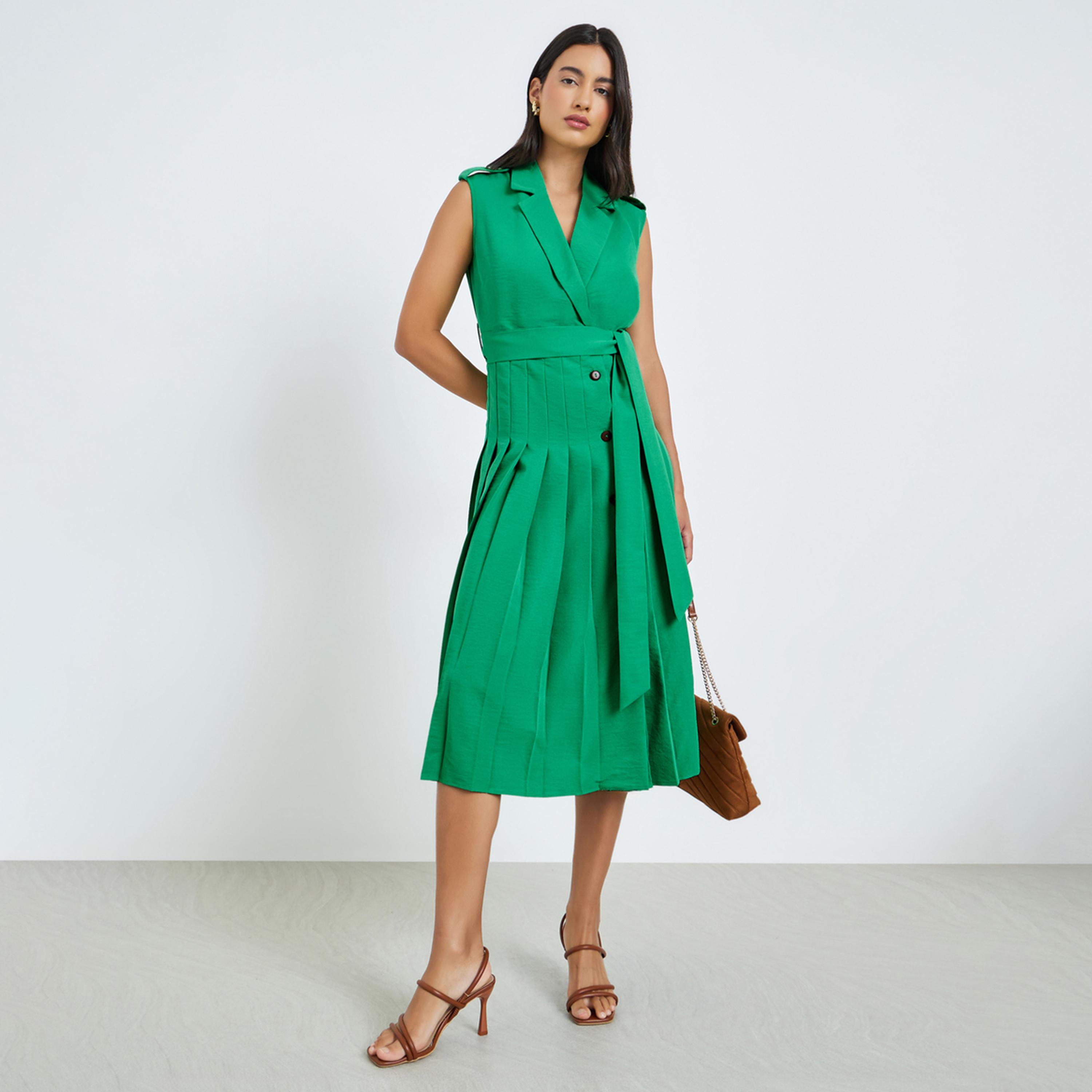 فستان ميدي بنمط بليزر مع حزام ربط-women-clothing-dresses-image-1