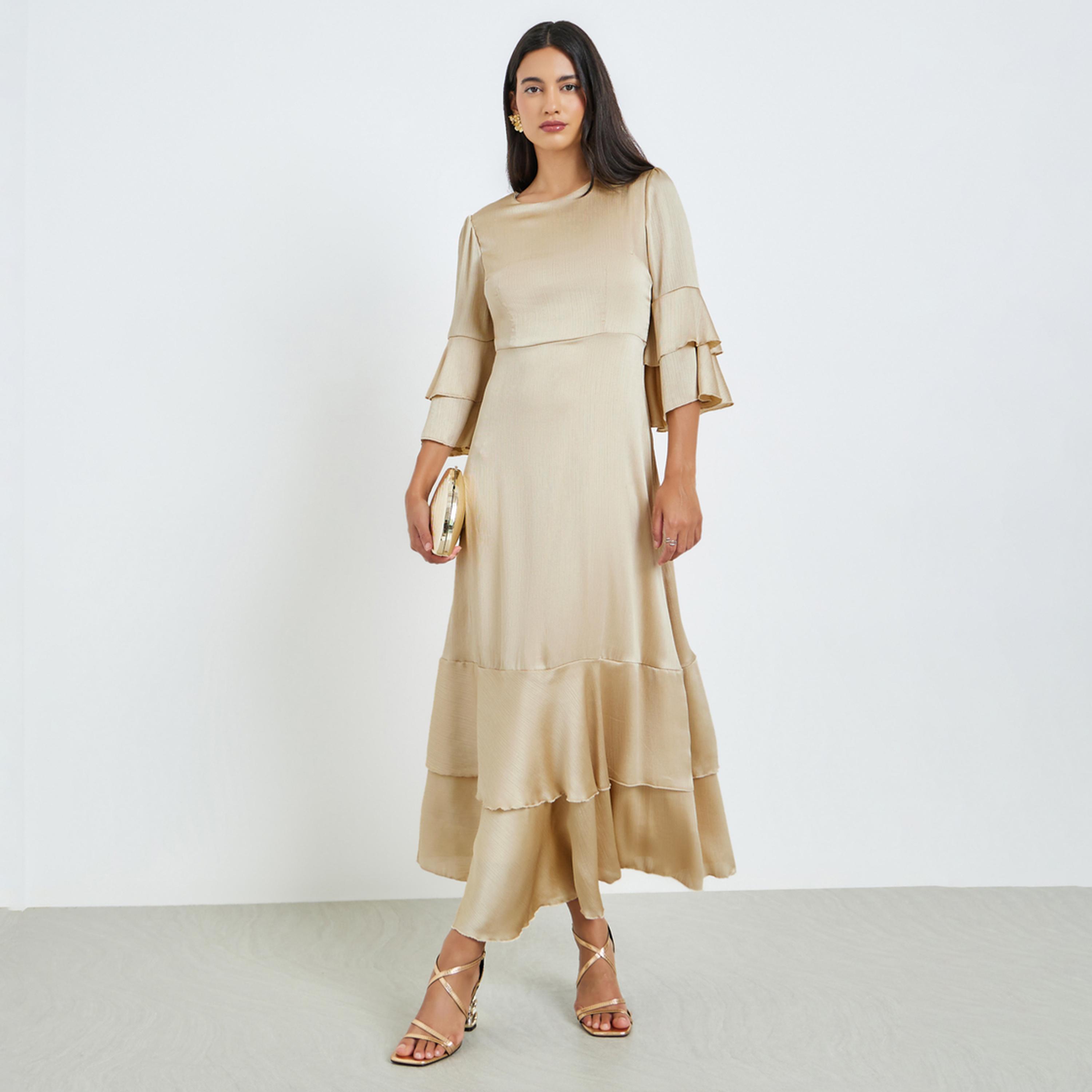 فستان طويل بحافة واسعة وأكمام جرس-women-clothing-dresses-image-1