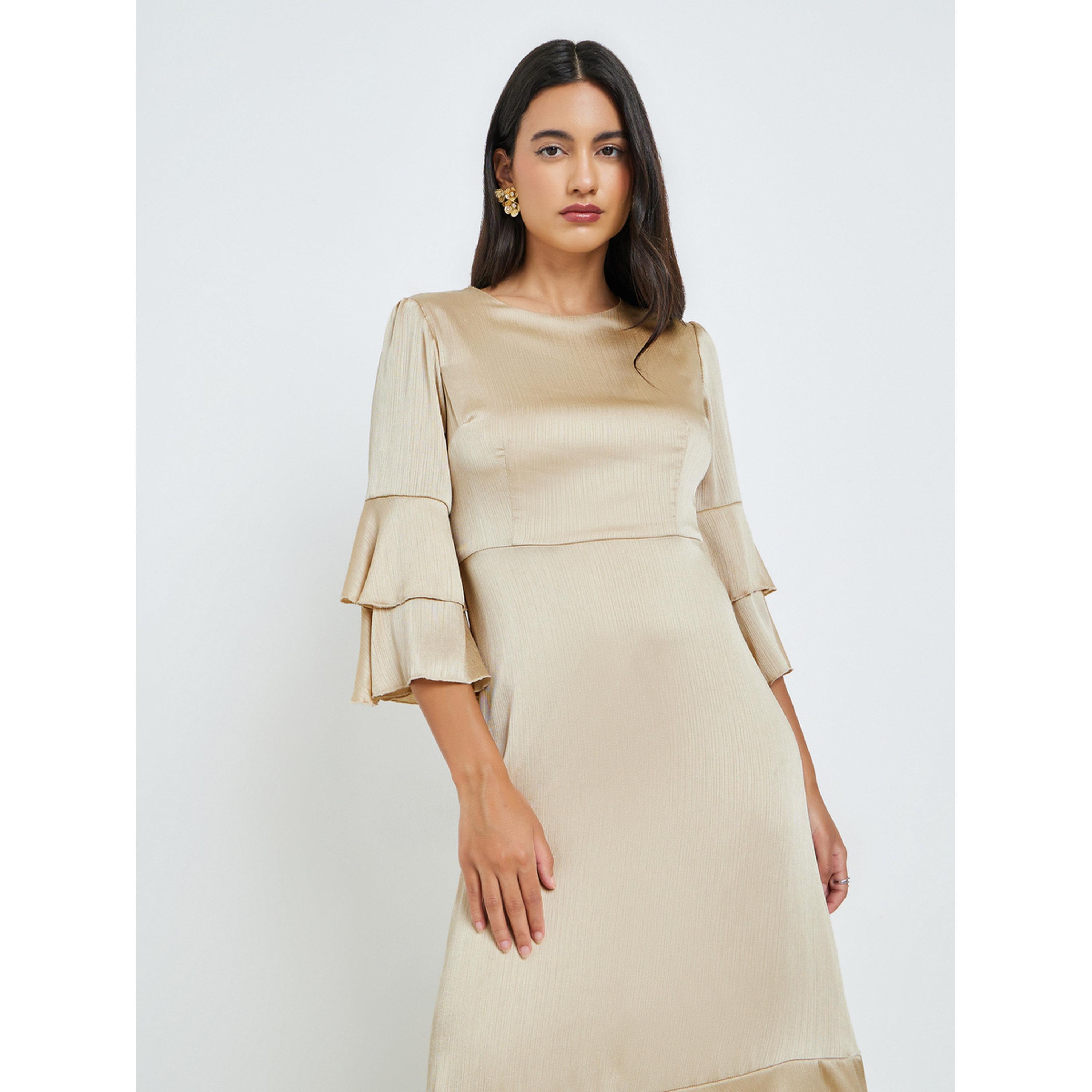 Styli Beige Flute Sleeves A-Line Maxi Dress-women-clothing-dresses-image-2