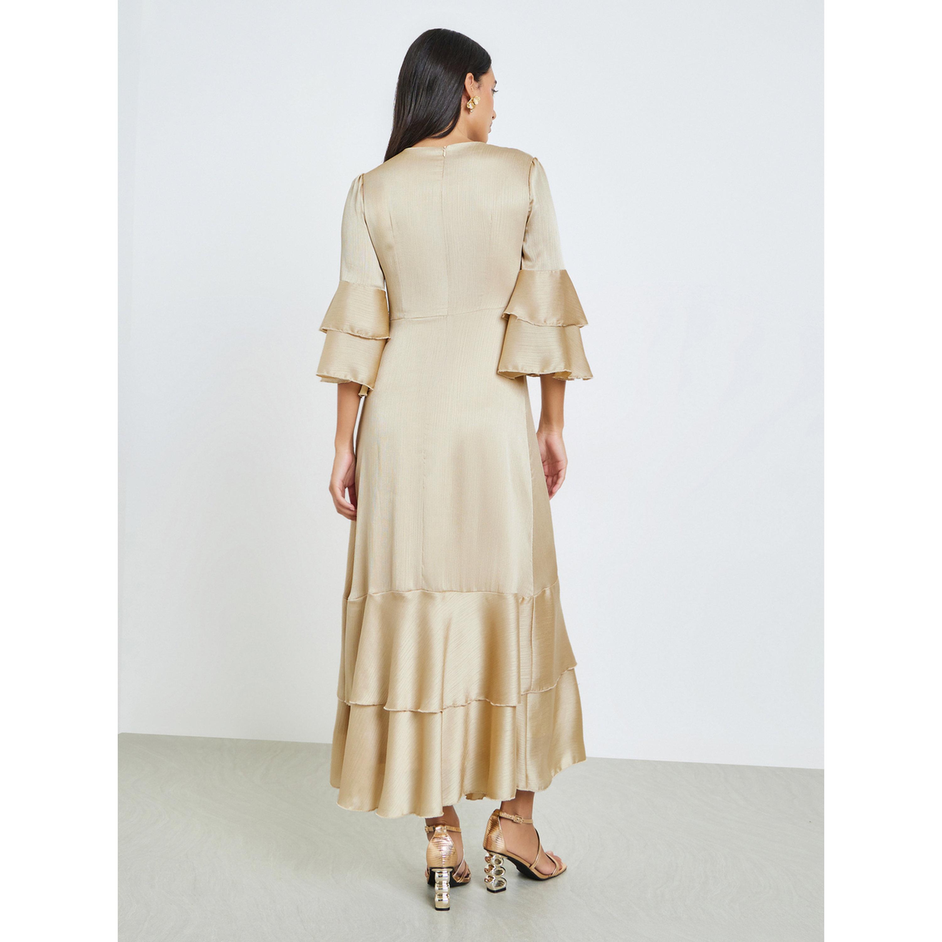 Styli Beige Flute Sleeves A-Line Maxi Dress-women-clothing-dresses-image-4