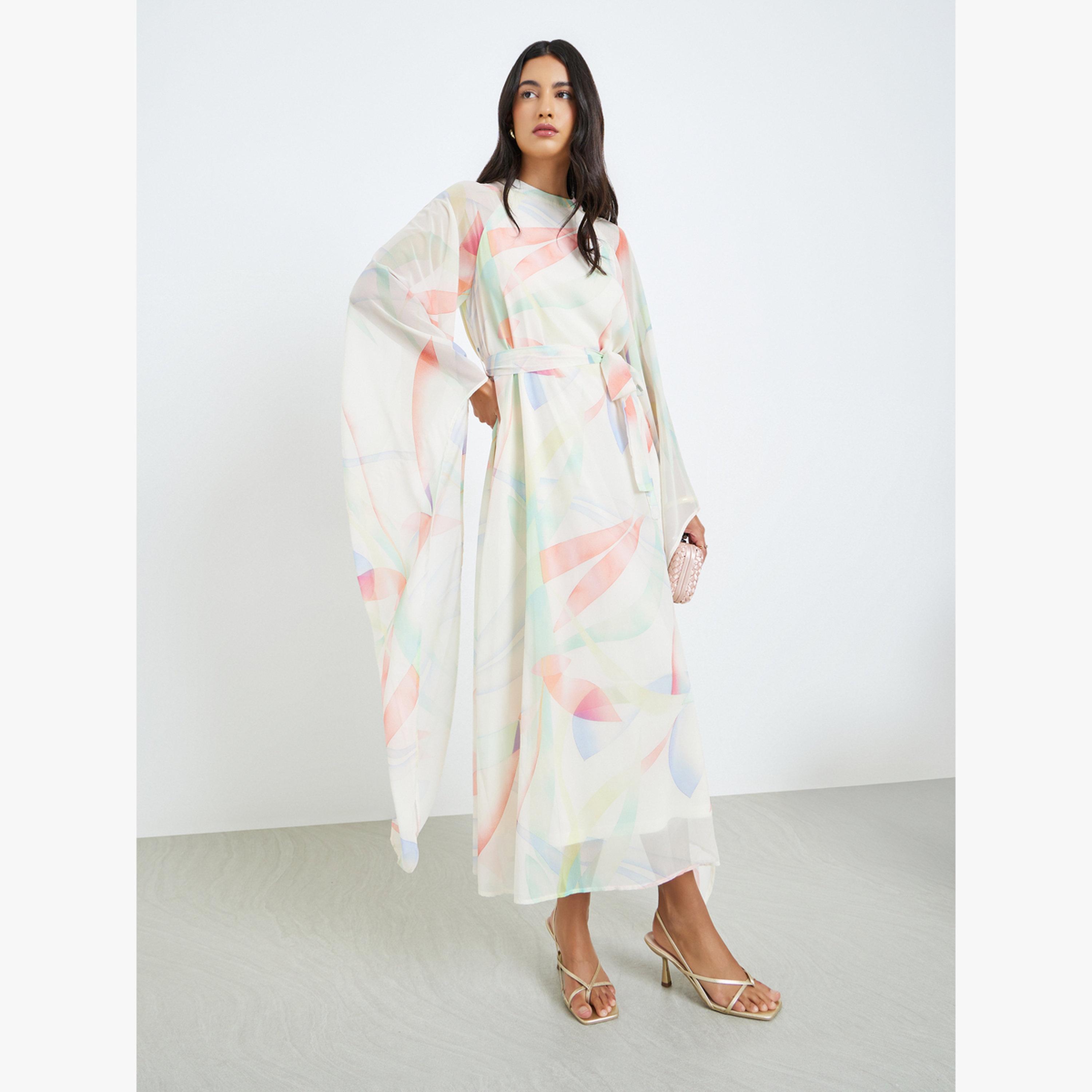 فستان طويل بأكمام كاب وحزام ربط-women-clothing-dresses-image-1