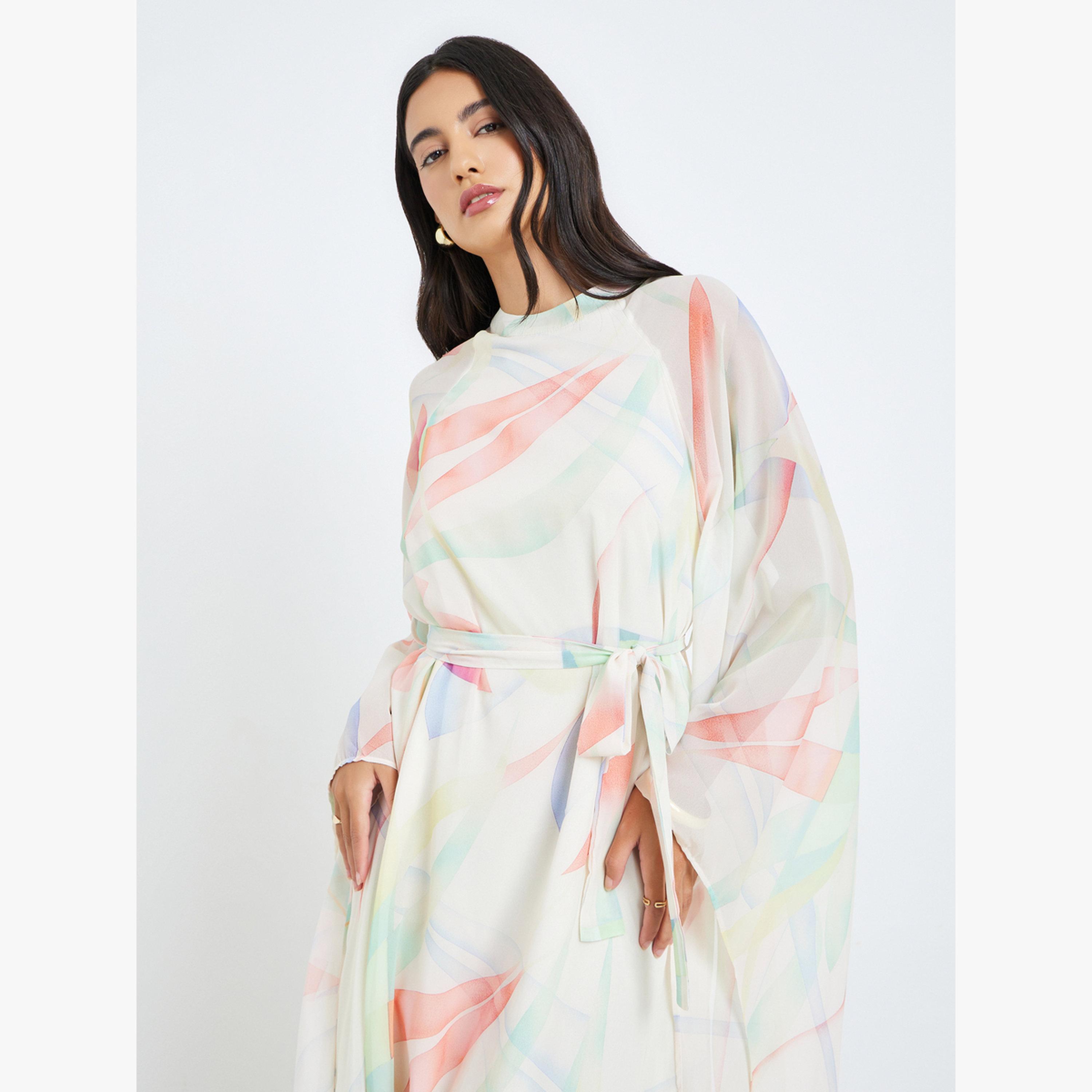 فستان طويل بأكمام كاب وحزام ربط-women-clothing-dresses-image-2