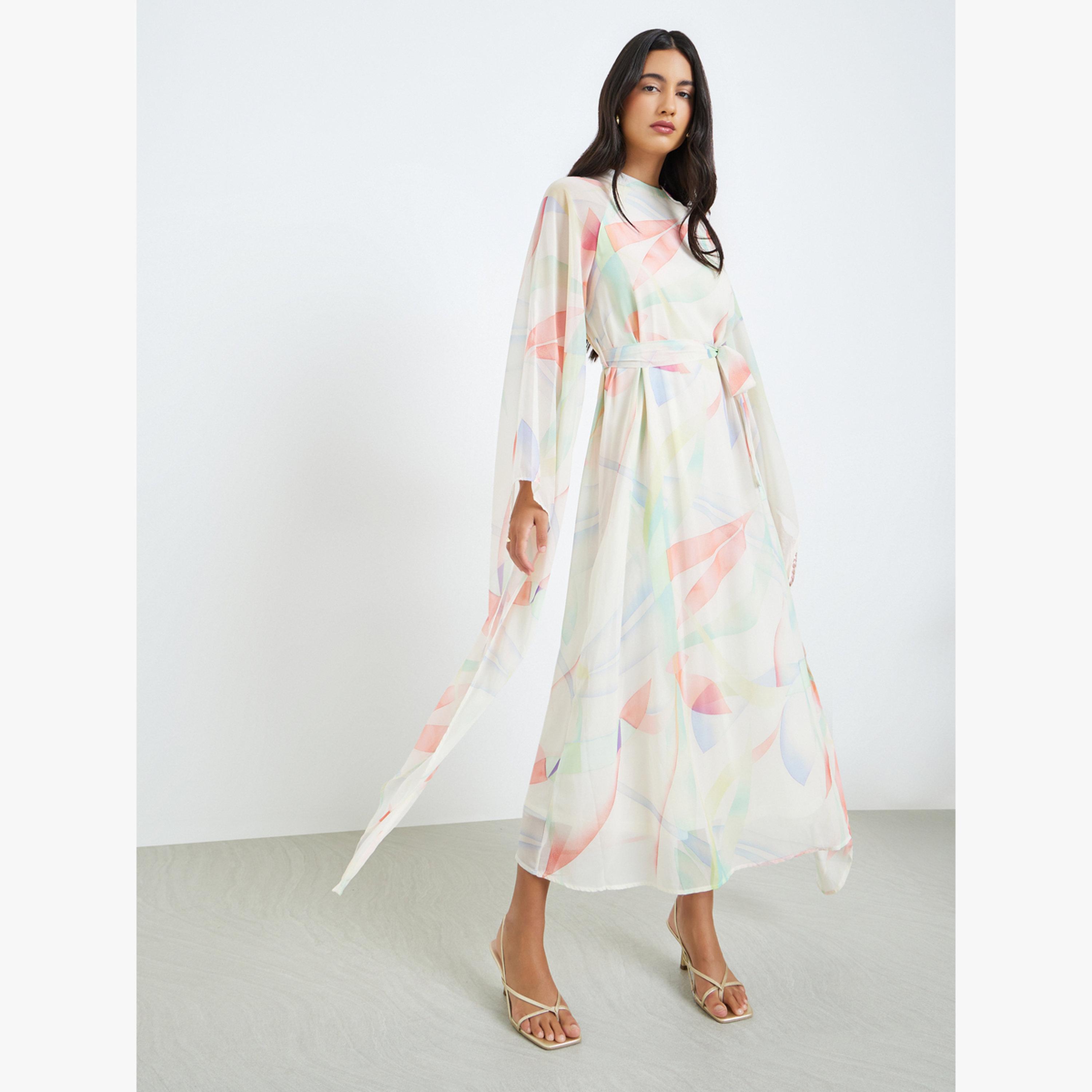 فستان طويل بأكمام كاب وحزام ربط-women-clothing-dresses-image-3