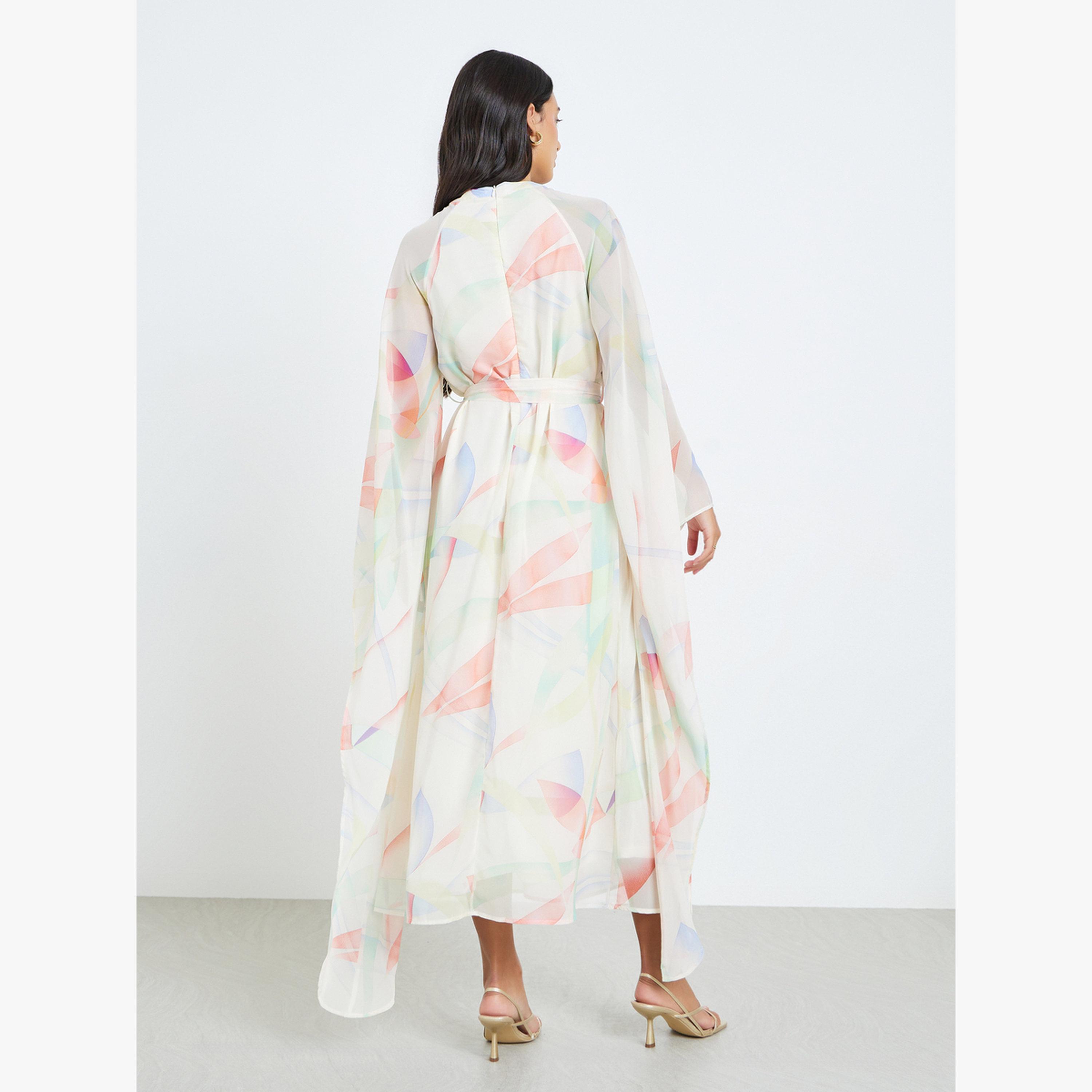 فستان طويل بأكمام كاب وحزام ربط-women-clothing-dresses-image-4