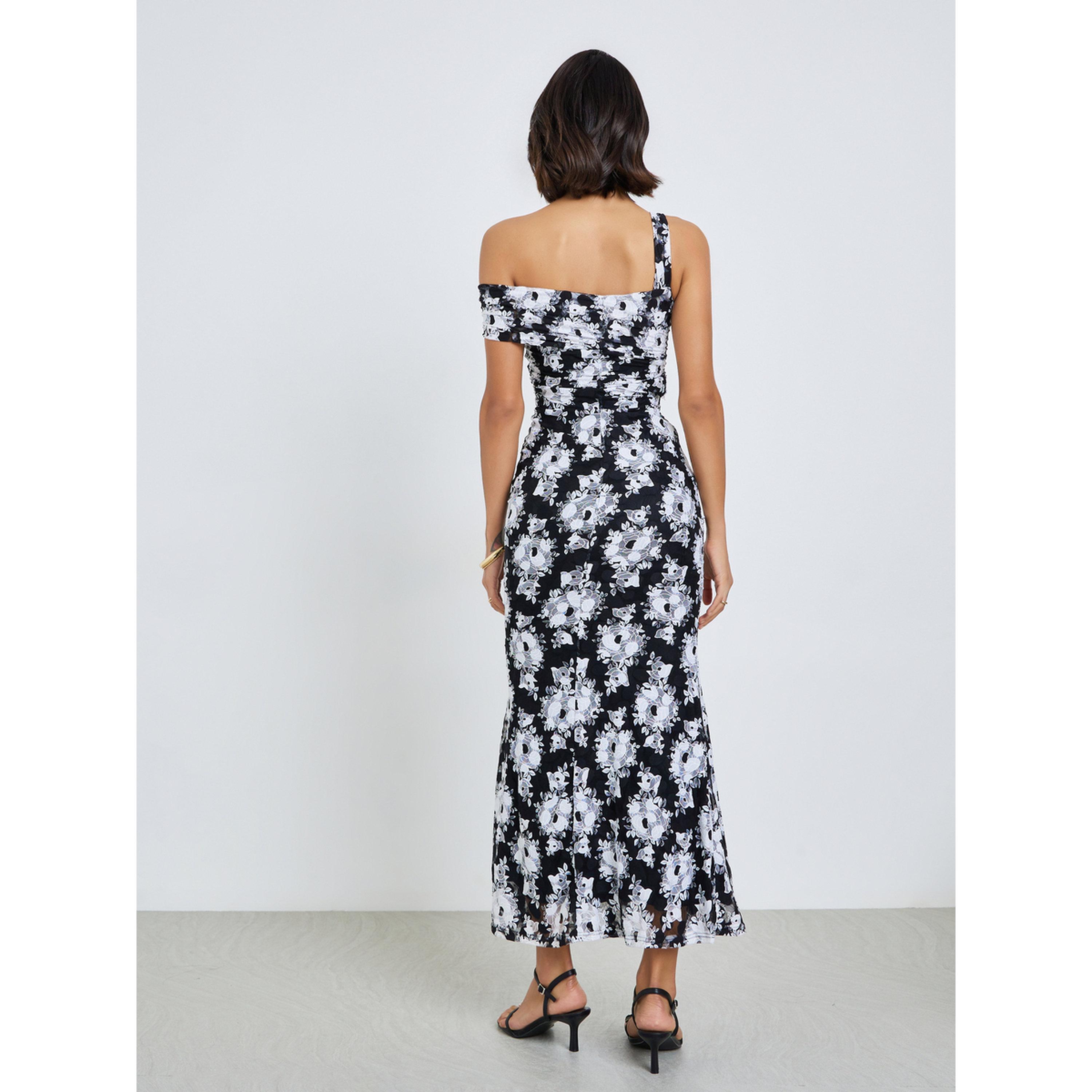 فستان طويل بكتف واحد من الدانتيل بنقشة زهور-women-clothing-dresses-image-4