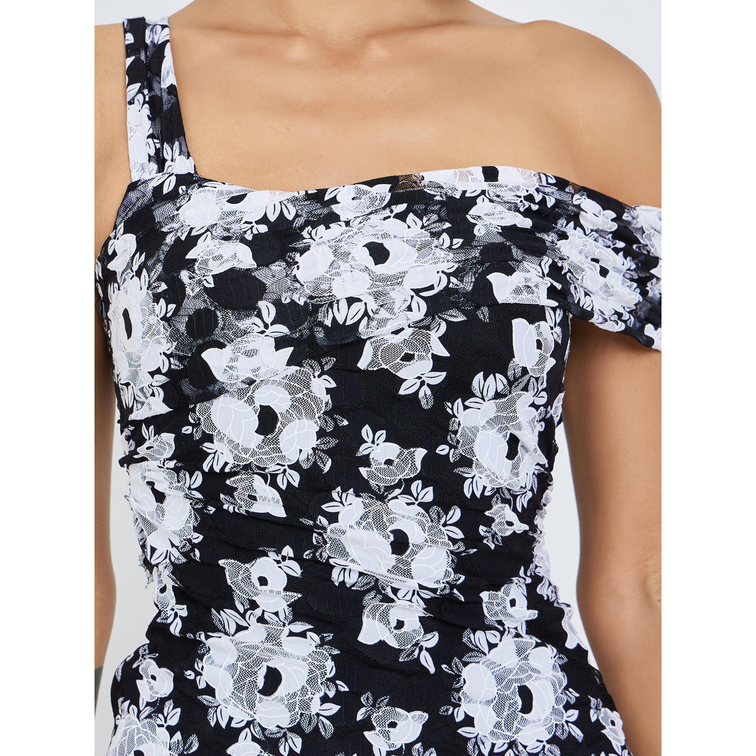 فستان طويل بكتف واحد من الدانتيل بنقشة زهور-women-clothing-dresses-image-5