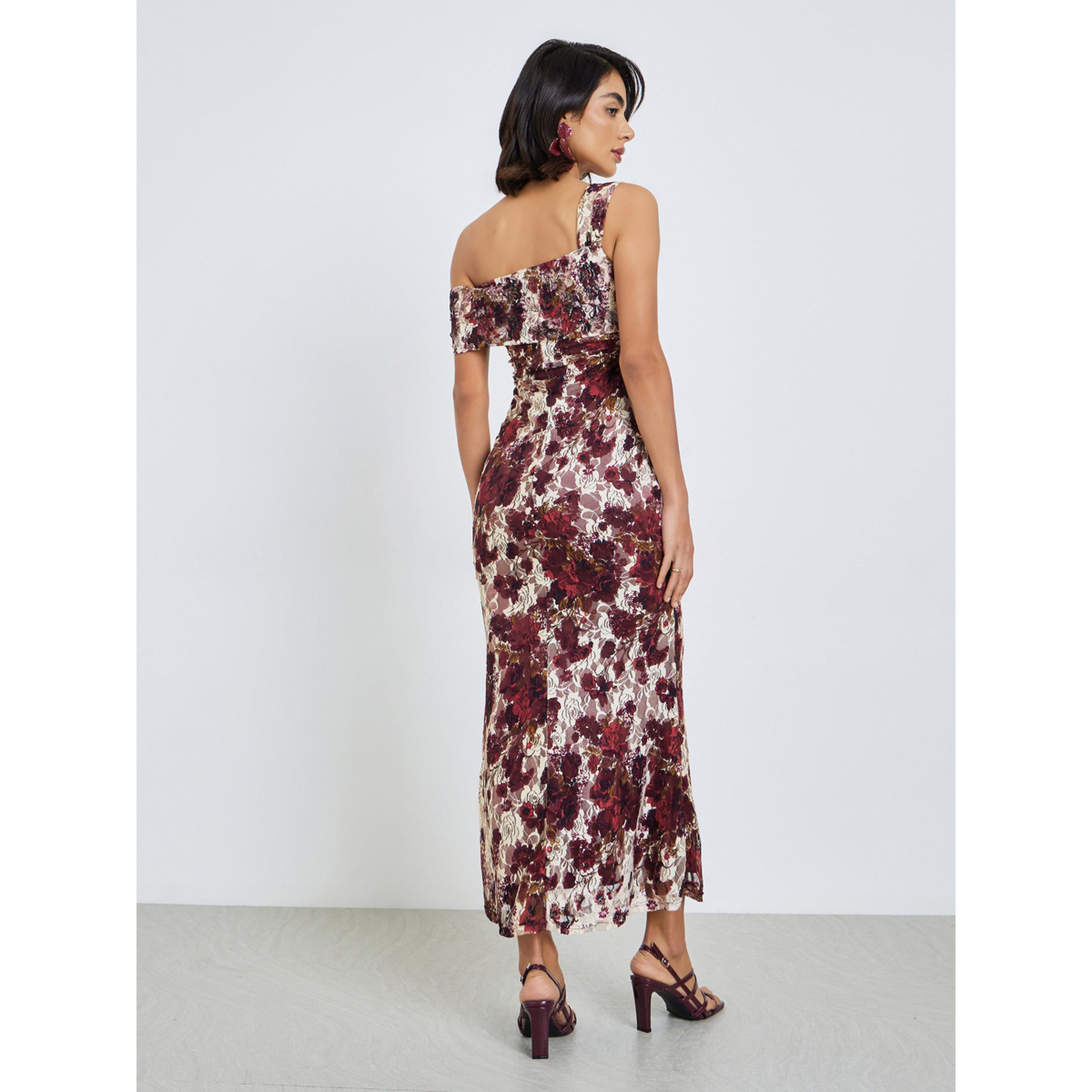 فستان طويل بكتف واحد من الدانتيل بنقشة زهور-women-clothing-dresses-image-4