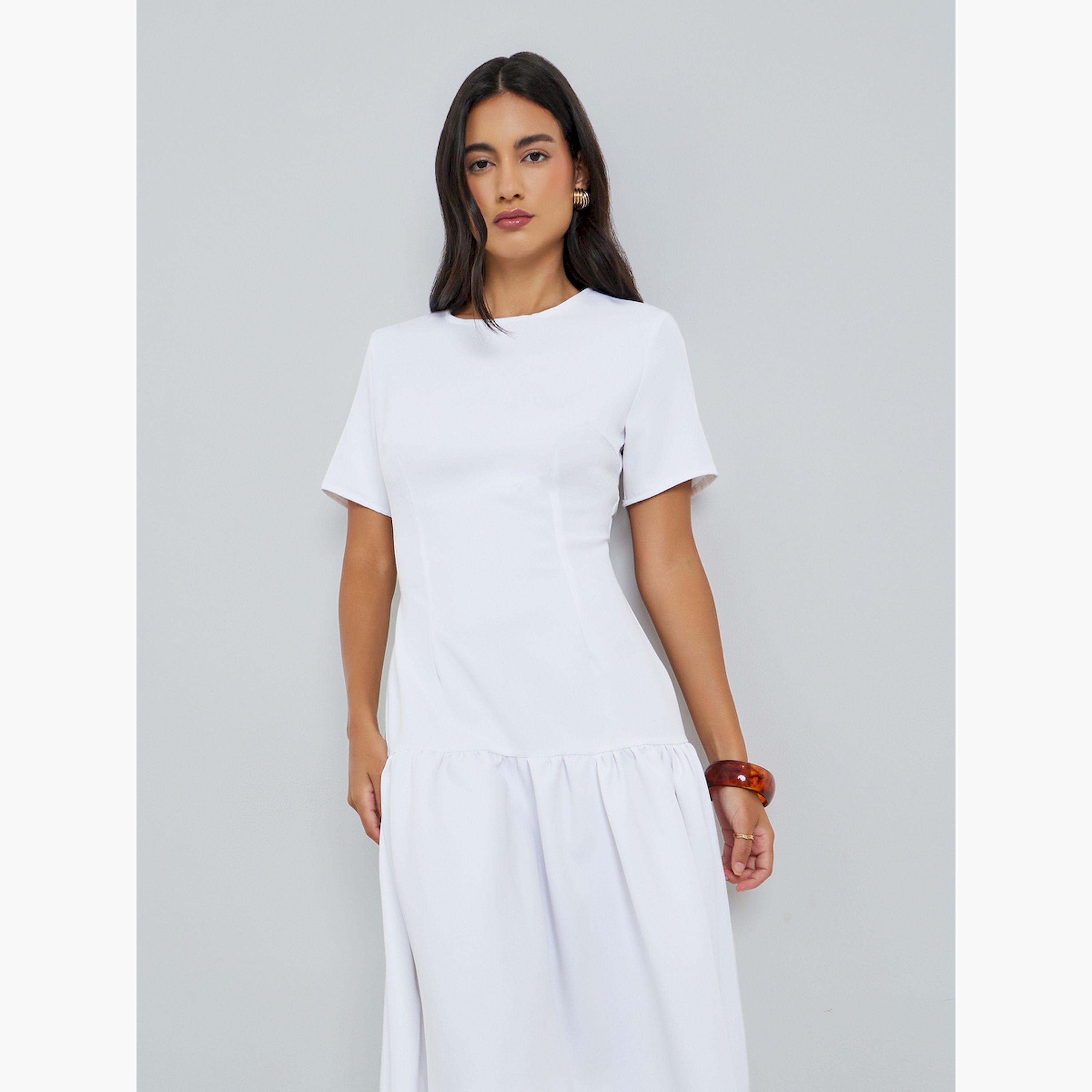 Styli Off-White Short Sleeves Mermaid Hem Midi Dress-women-clothing-dresses-image-2
