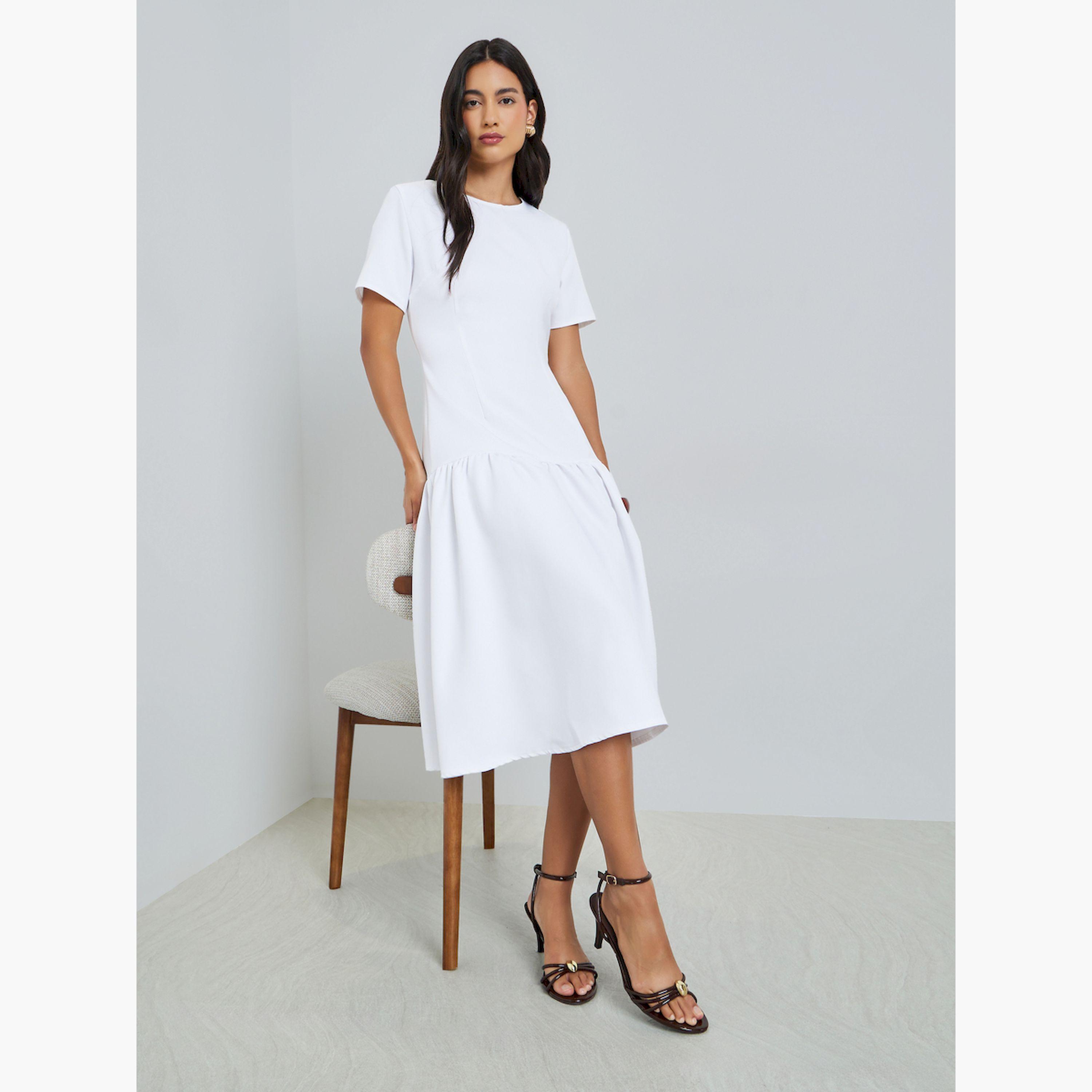 Styli Off-White Short Sleeves Mermaid Hem Midi Dress-women-clothing-dresses-image-3