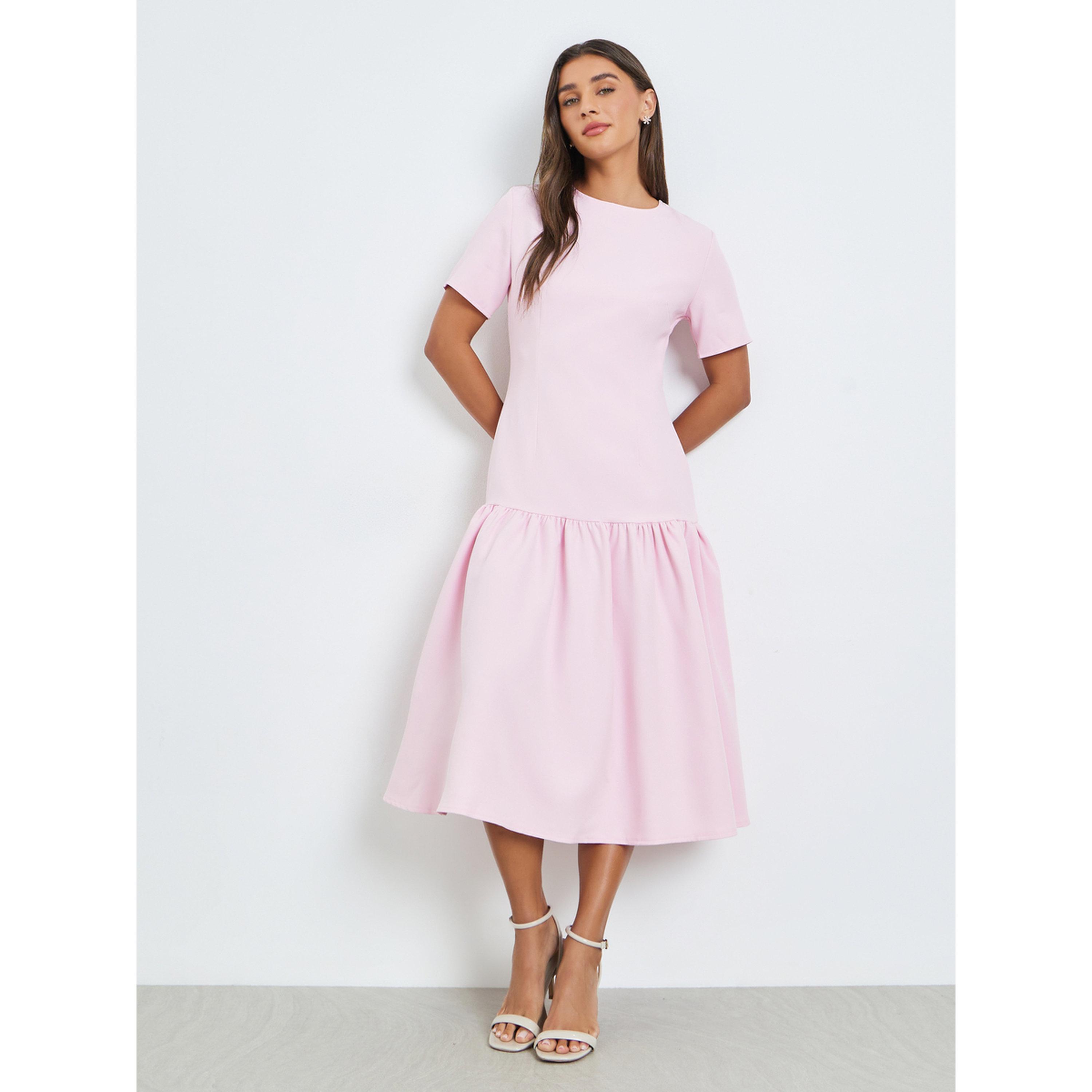 فستان ميدي بأكمام قصيرة وخصر منخفض-women-clothing-dresses-image-1