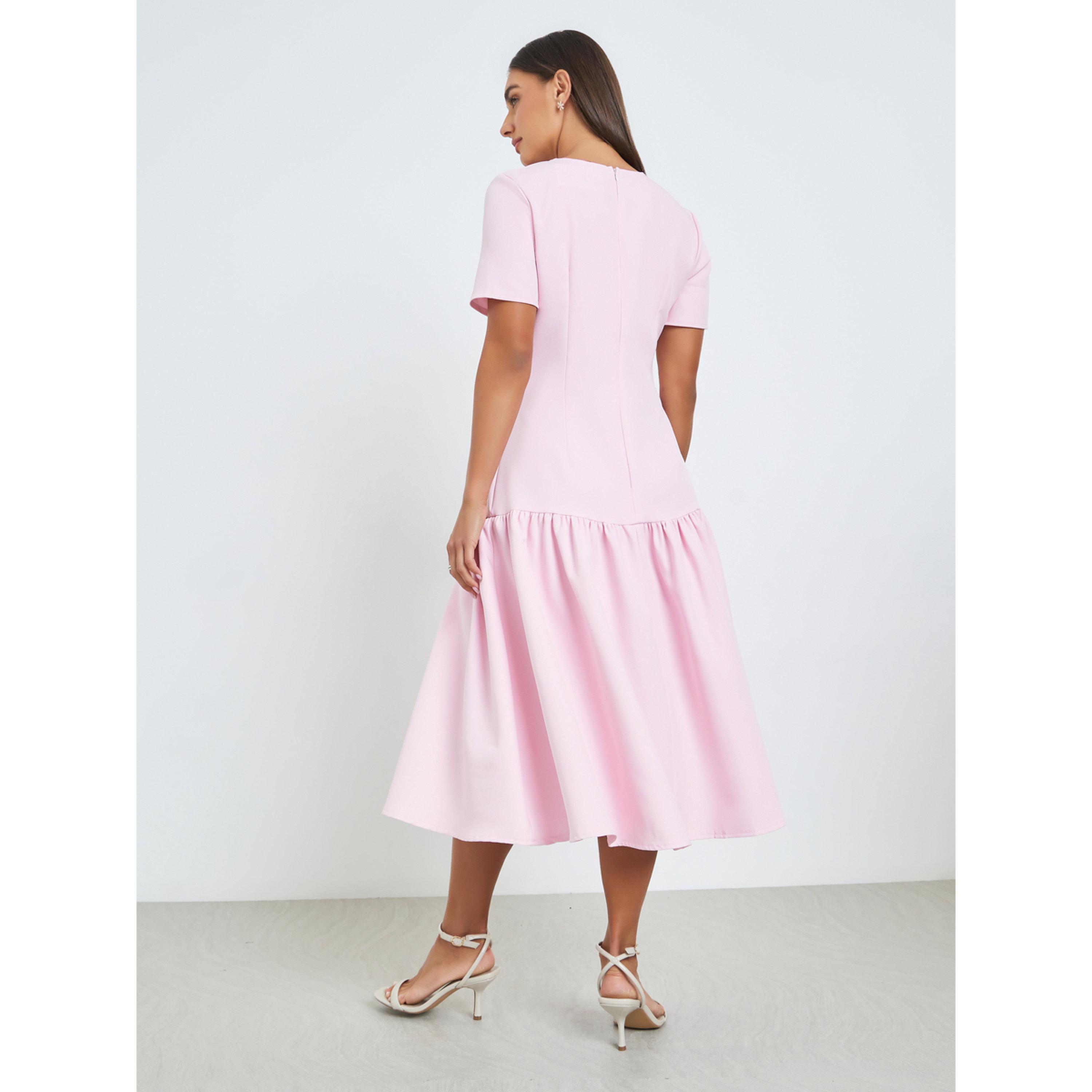 فستان ميدي بأكمام قصيرة وخصر منخفض-women-clothing-dresses-image-4
