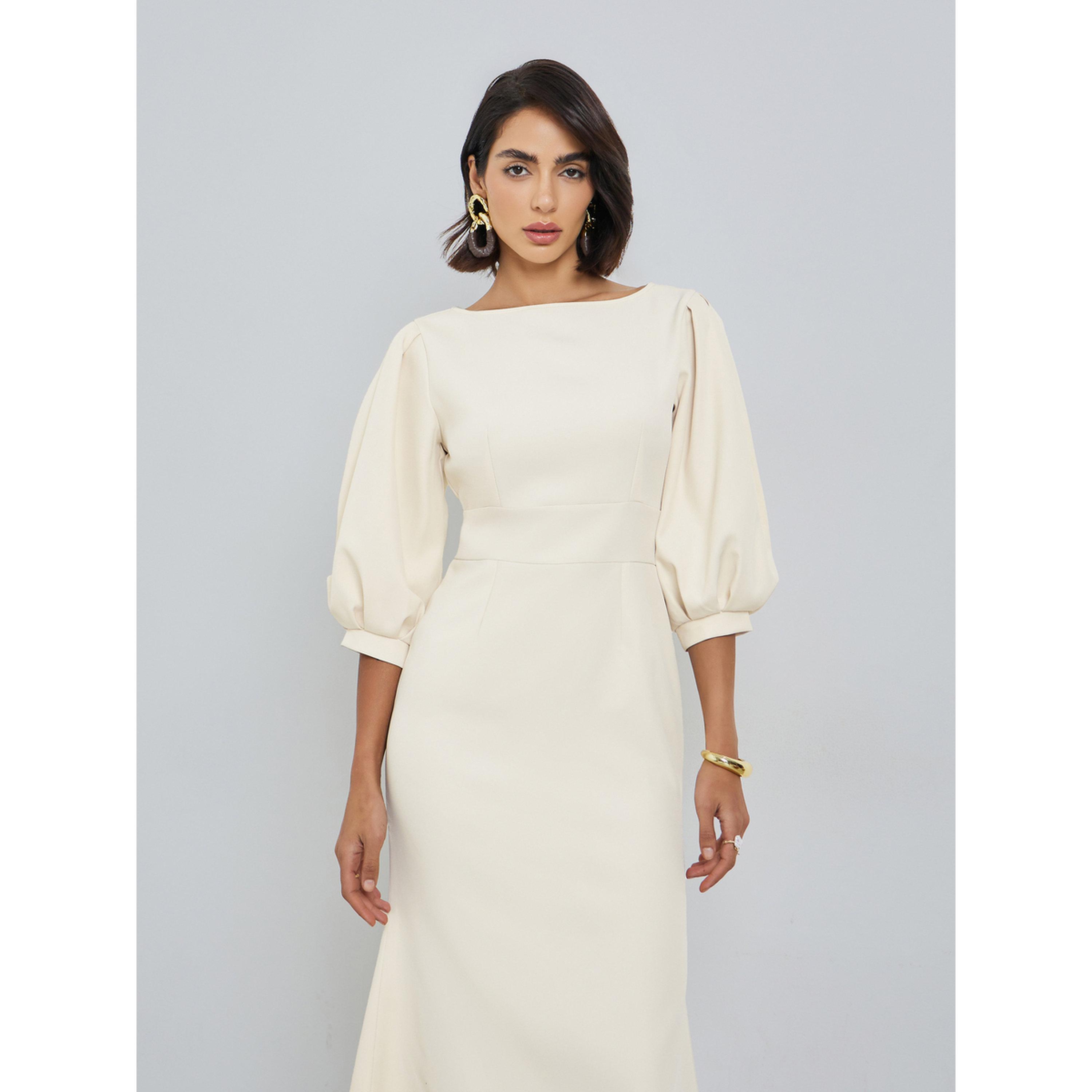 Styli Off-White 3/4 Sleeve Sheath Maxi Dress-women-clothing-dresses-image-2