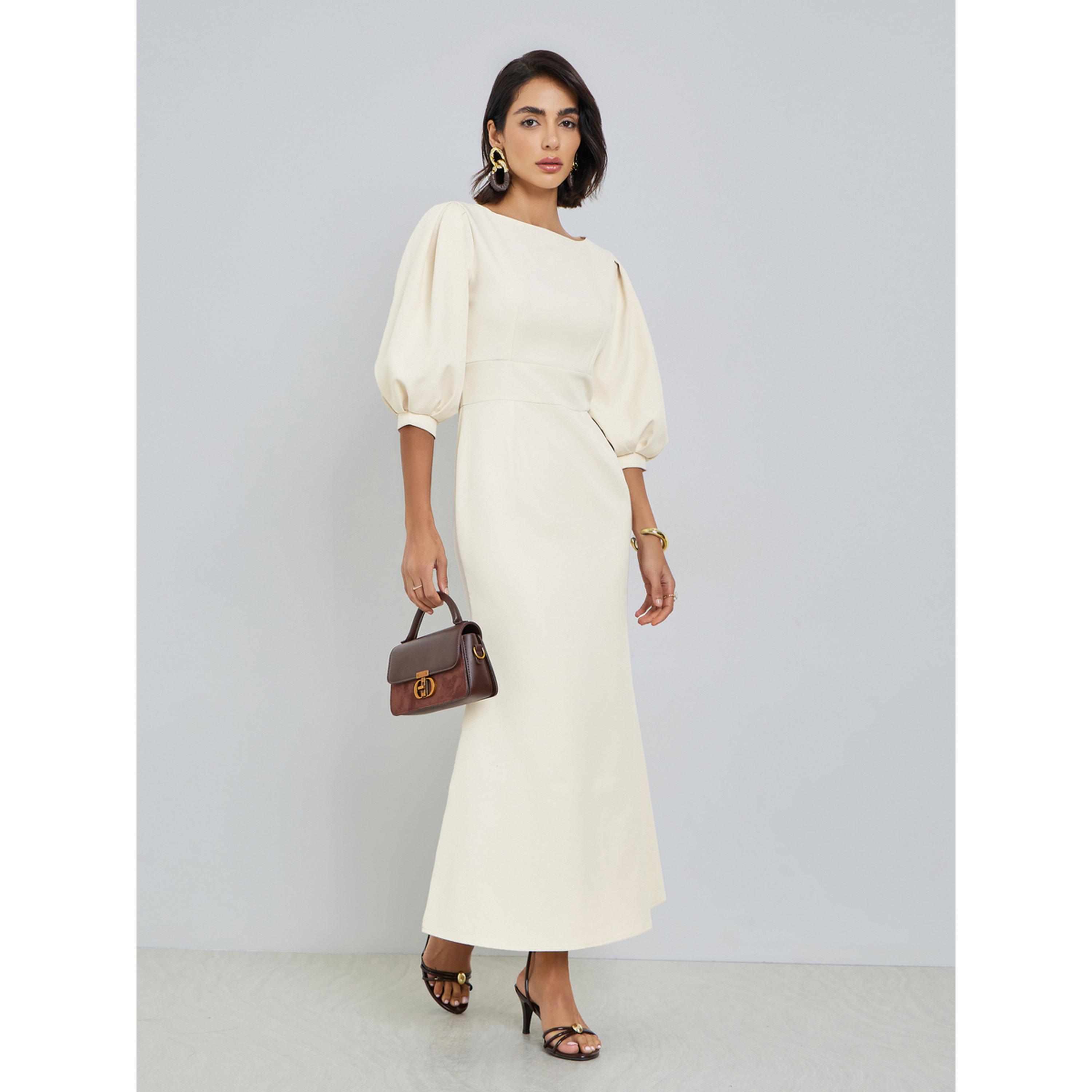 Styli Off-White 3/4 Sleeve Sheath Maxi Dress-women-clothing-dresses-image-3