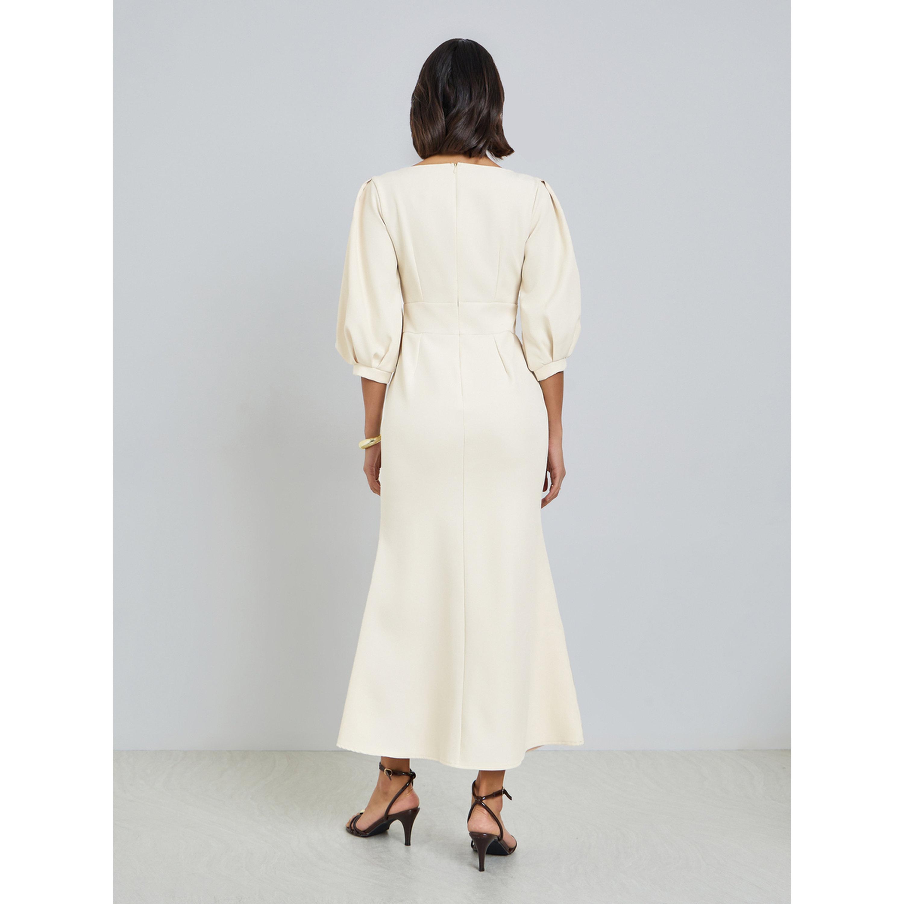 Styli Off-White 3/4 Sleeve Sheath Maxi Dress-women-clothing-dresses-image-4