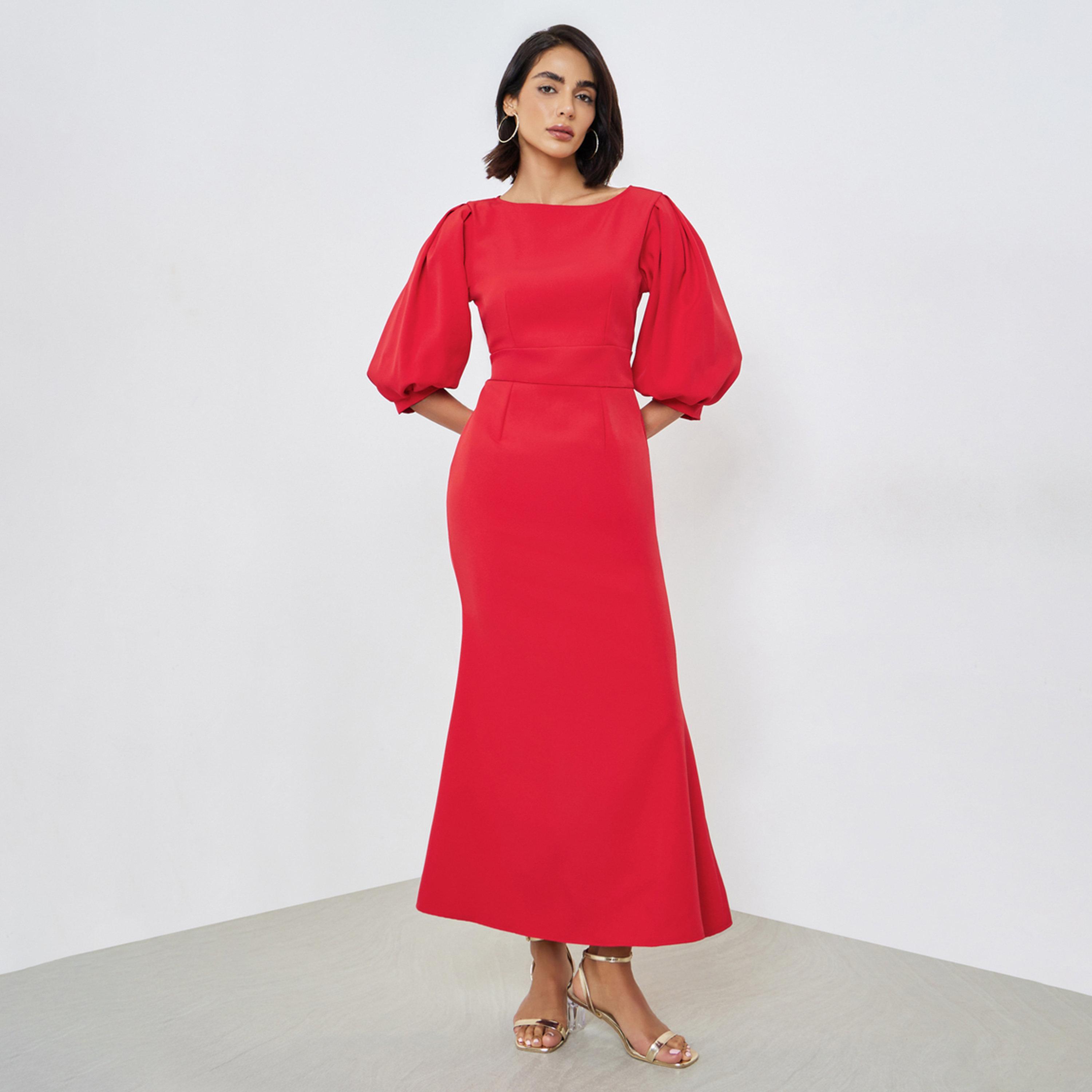 فستان طويل ضيق بأكمام 3/4-women-clothing-dresses-image-1