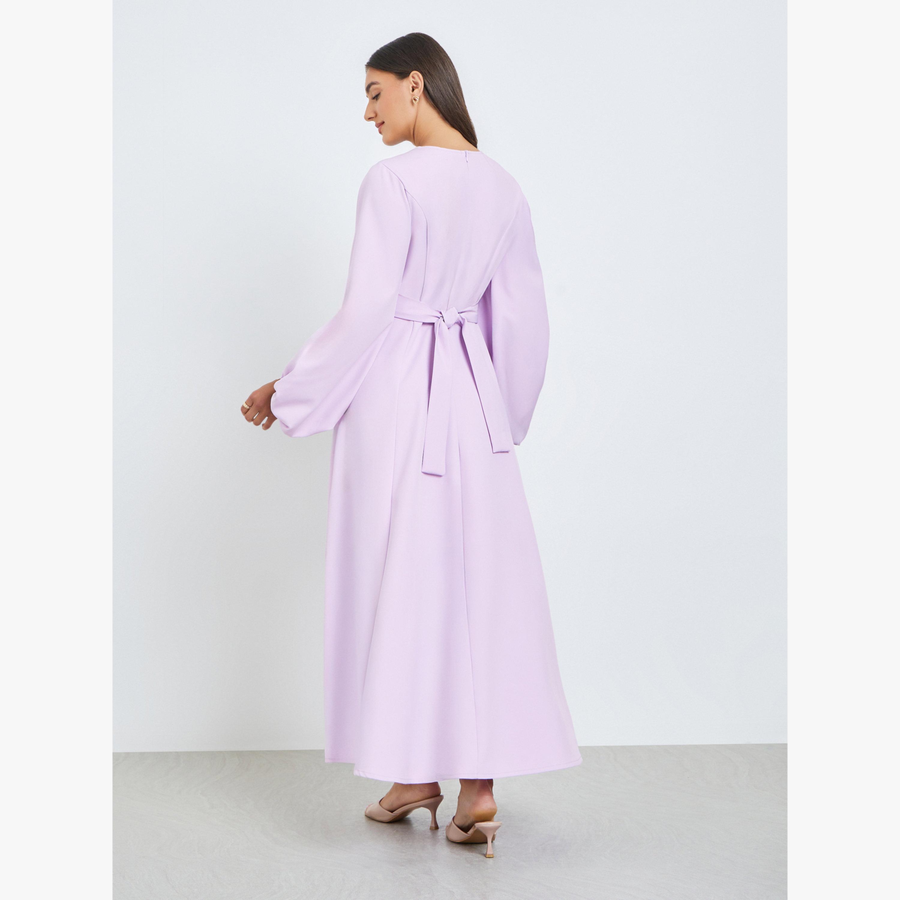Styli Lilac Balloon Sleeves A-Line Maxi Dress-women-clothing-dresses-image-3
