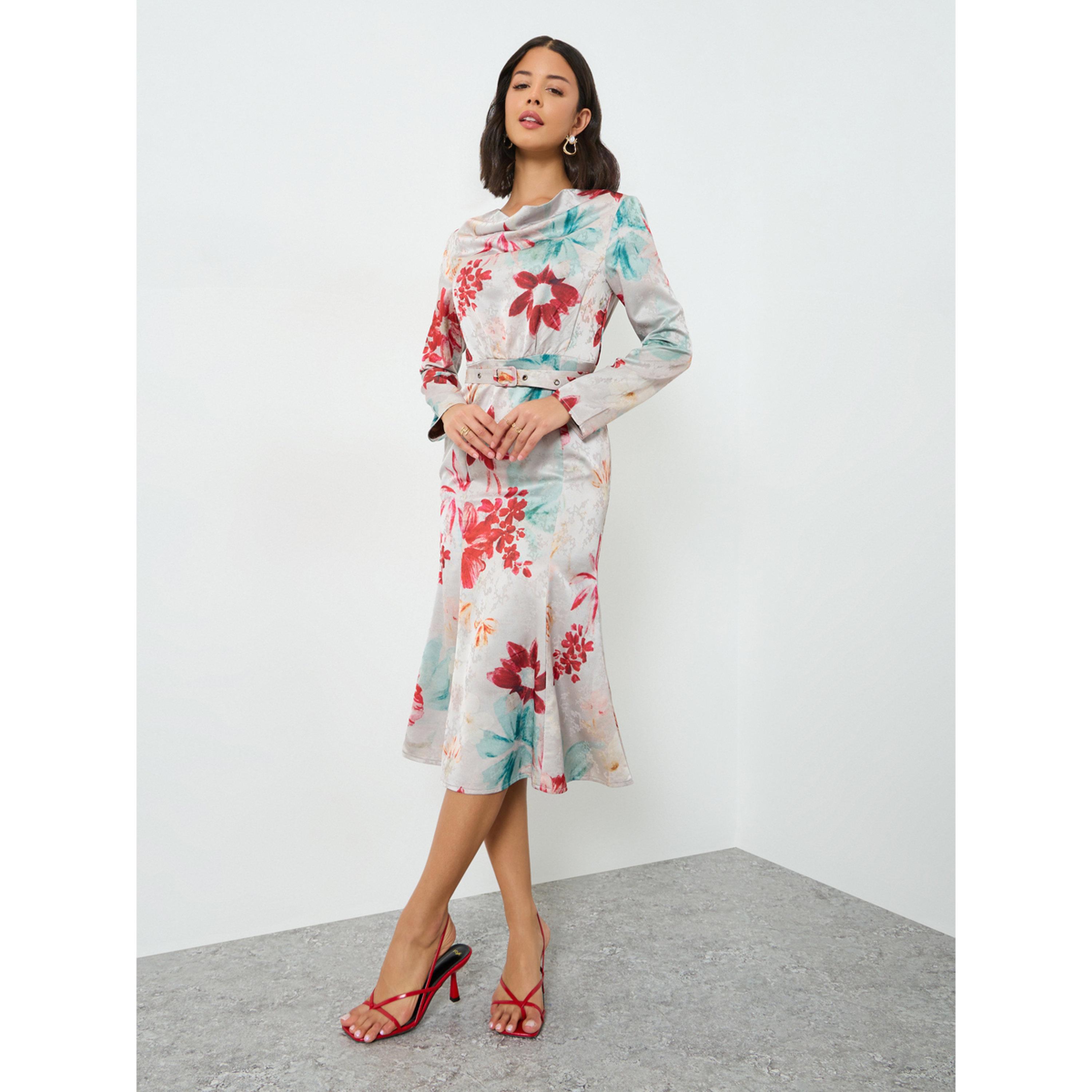 Styli Floral Print Midi Dress with Belt-women-clothing-dresses-image-1