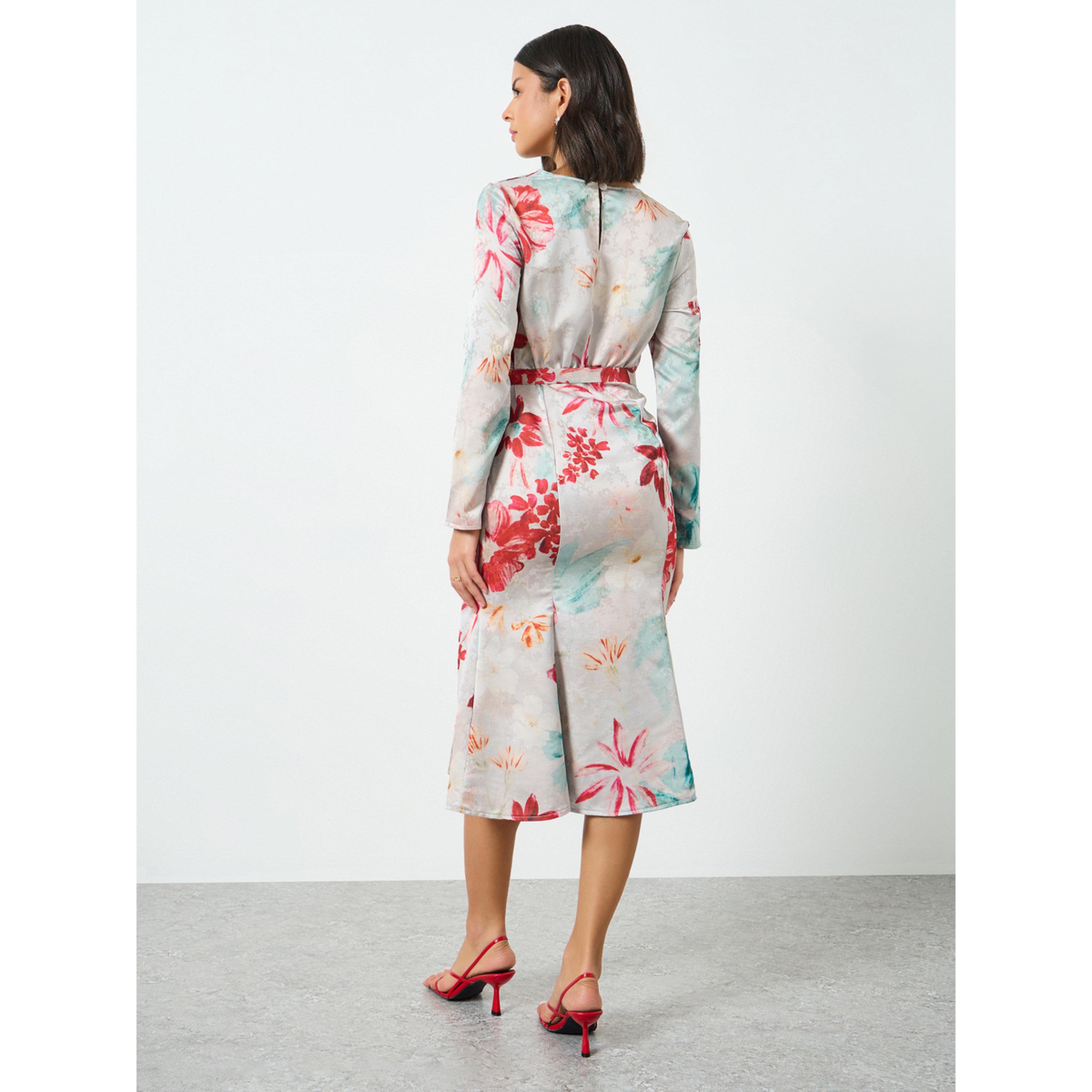 Styli Floral Print Midi Dress with Belt-women-clothing-dresses-image-4