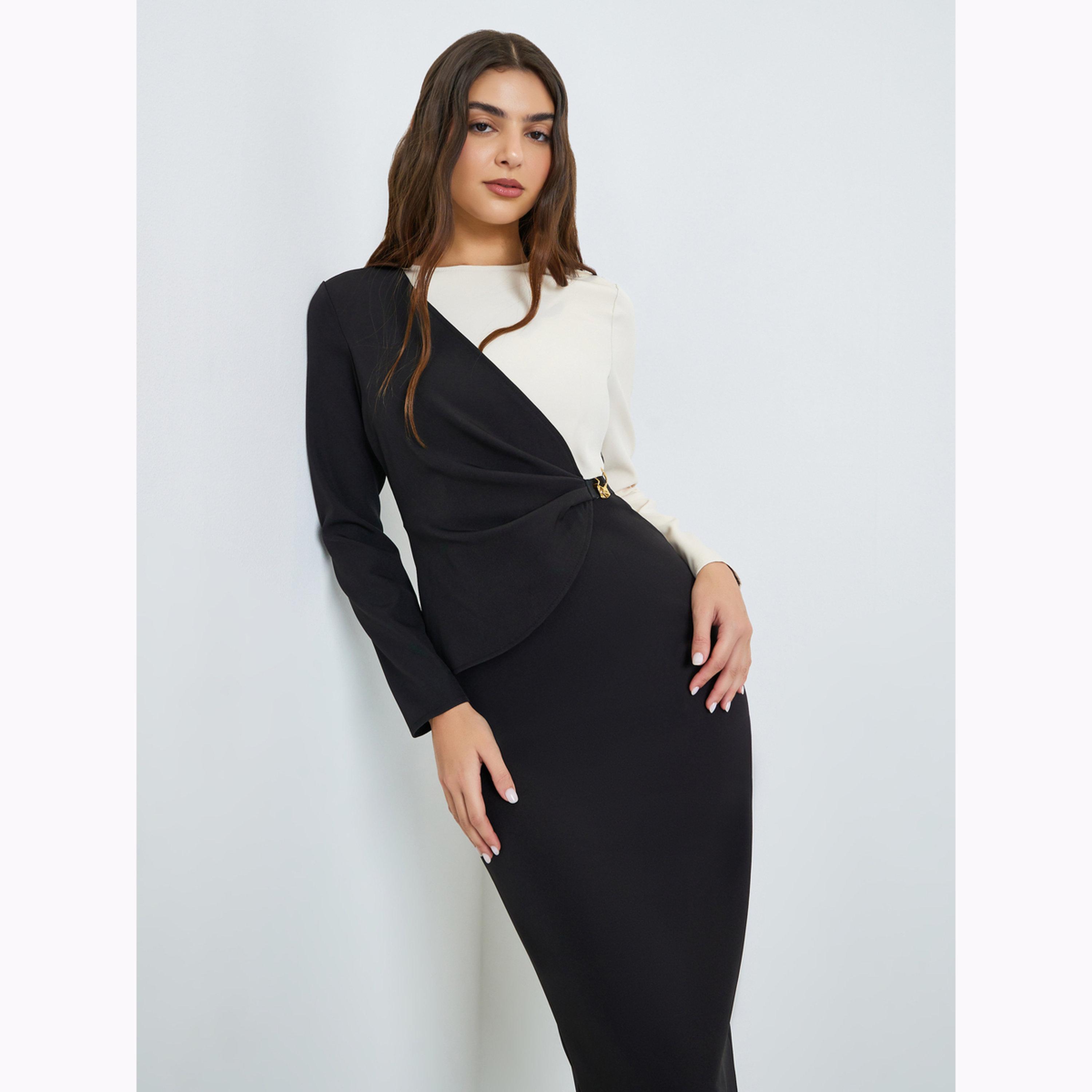 Styli Color Block Sheath Midi Dress-women-clothing-dresses-image-2