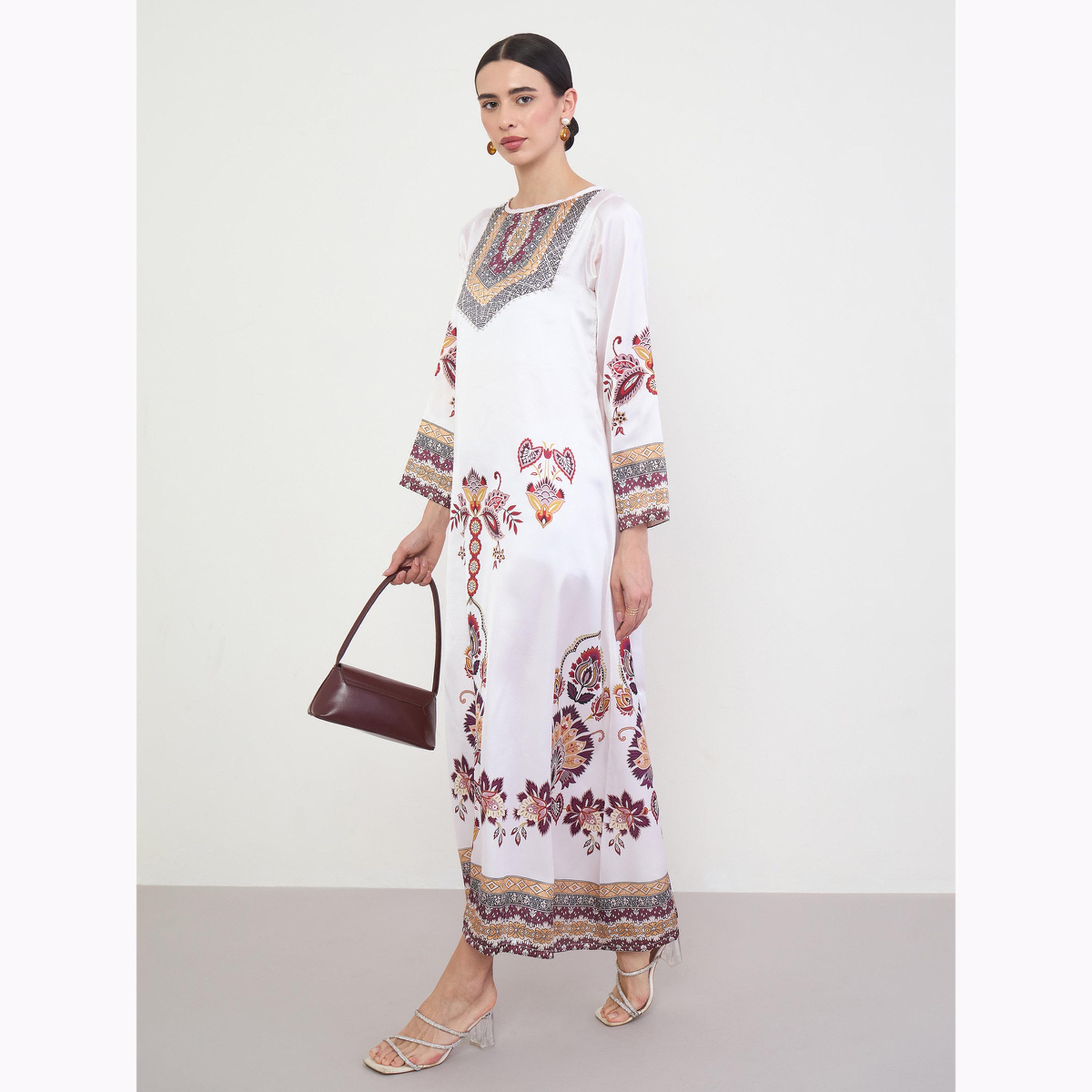 Amirah X Styli White Placement Print Jalabiya with Handwork-women-arabicclothing-jalabiyas-image-2