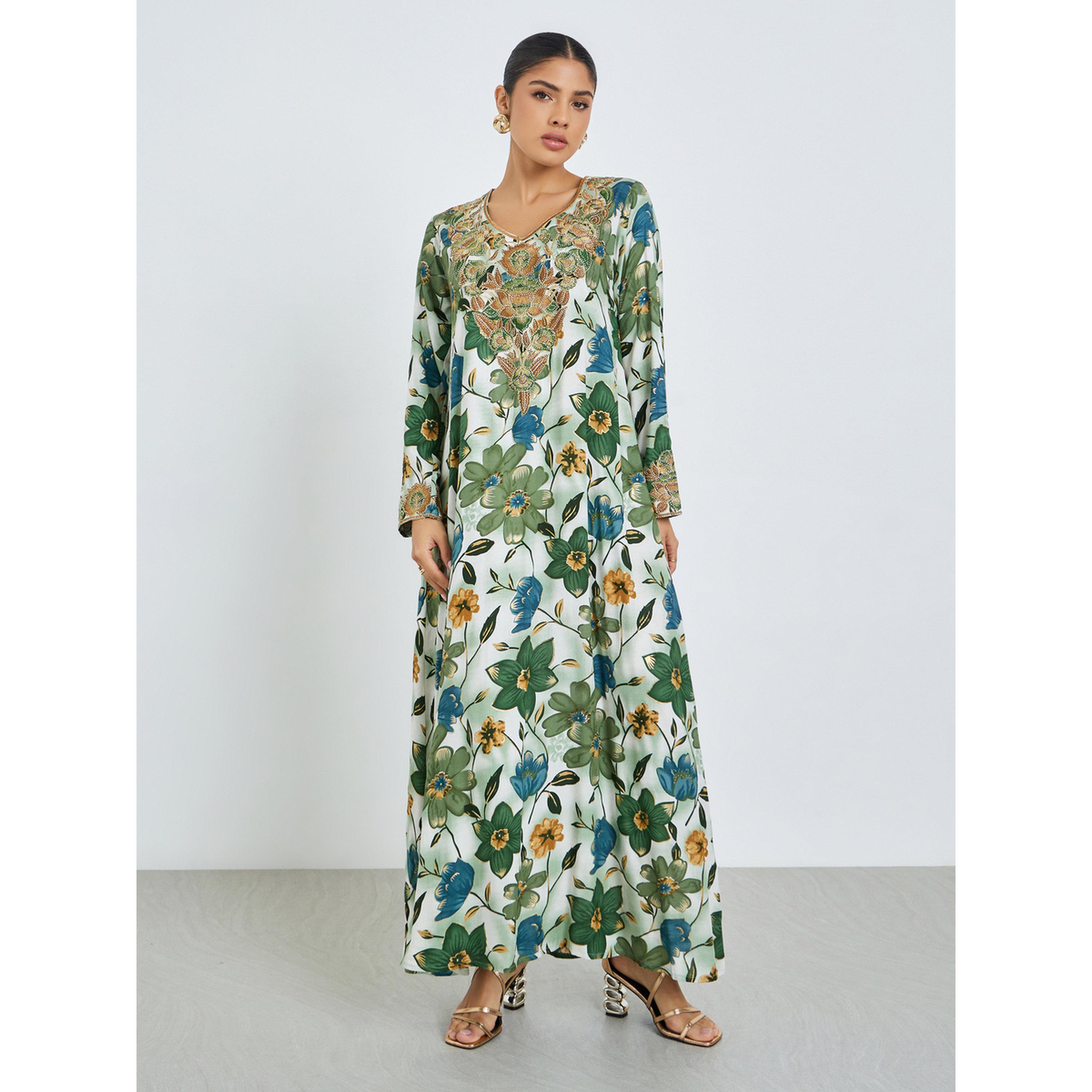 جلابية مخور بطبعة أزهار-women-arabicclothing-jalabiyas-image-1