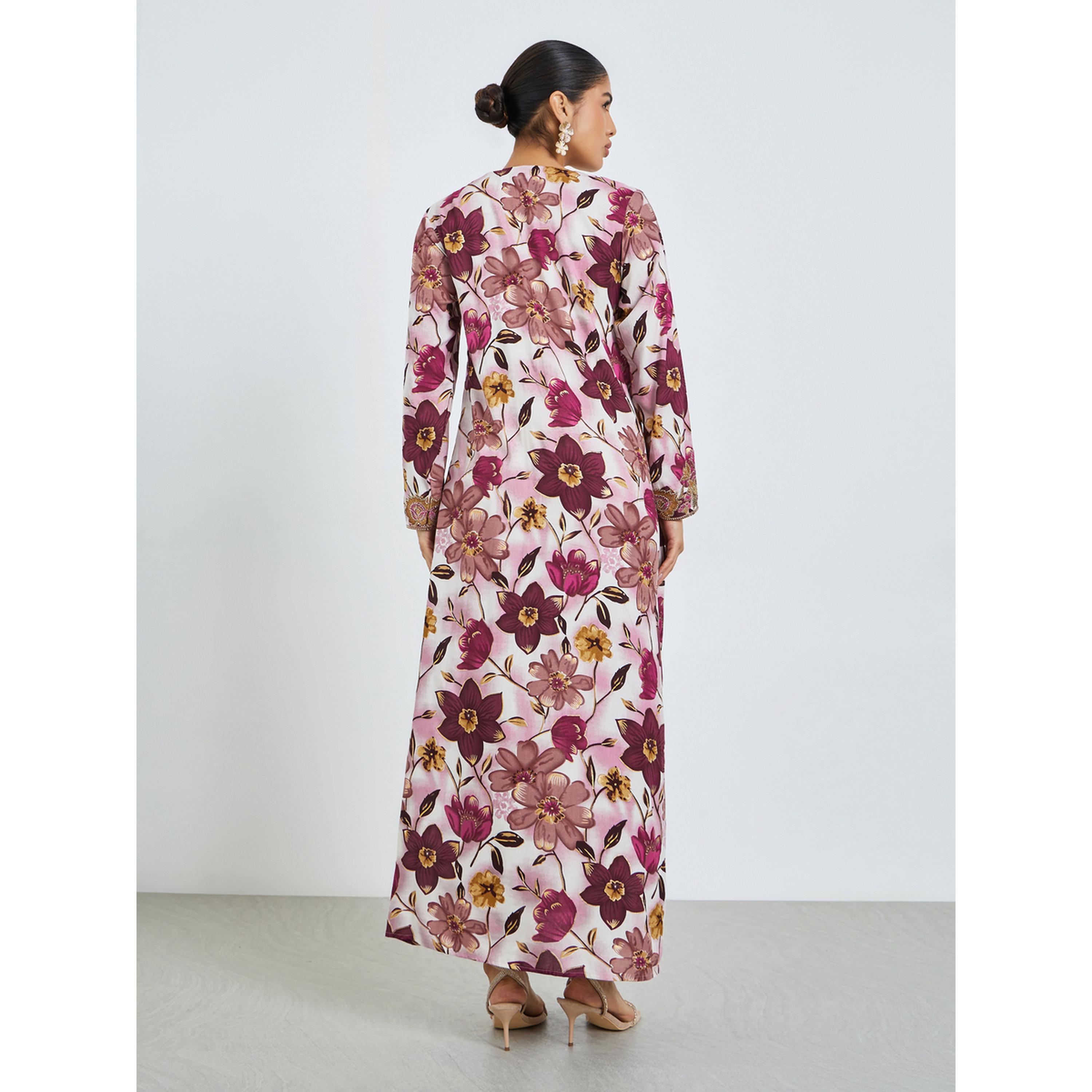 Styli Pink Floral Print Mukhawar Jalabiya-women-arabicclothing-jalabiyas-image-5