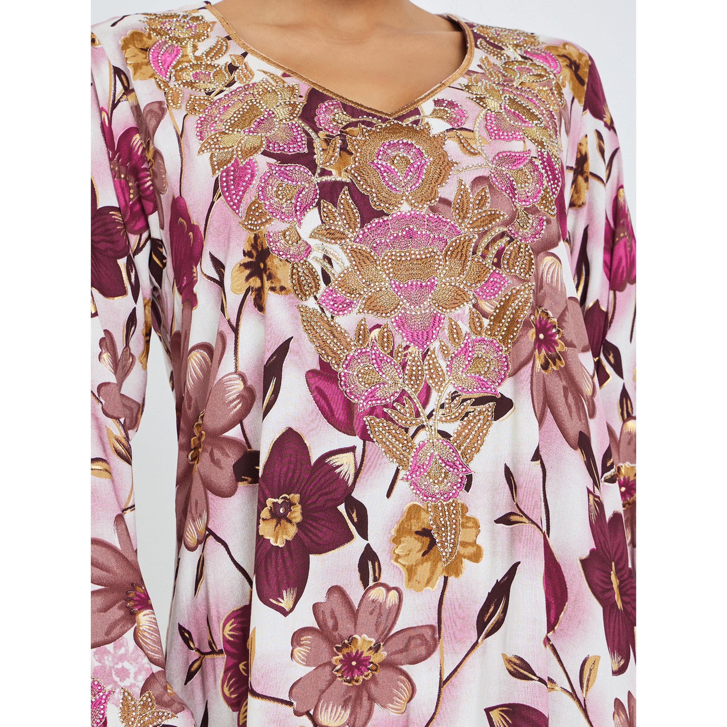Styli Pink Floral Print Mukhawar Jalabiya-women-arabicclothing-jalabiyas-image-6