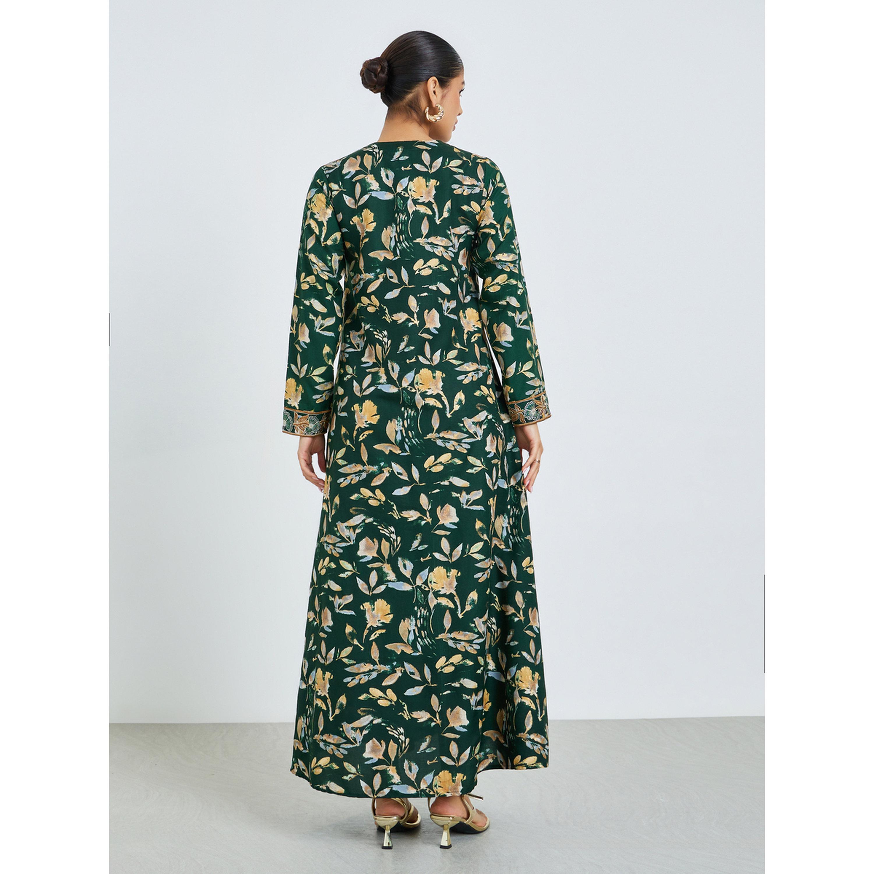 Styli Green Floral Print Mukhawar Jalabiya-women-arabicclothing-jalabiyas-image-4