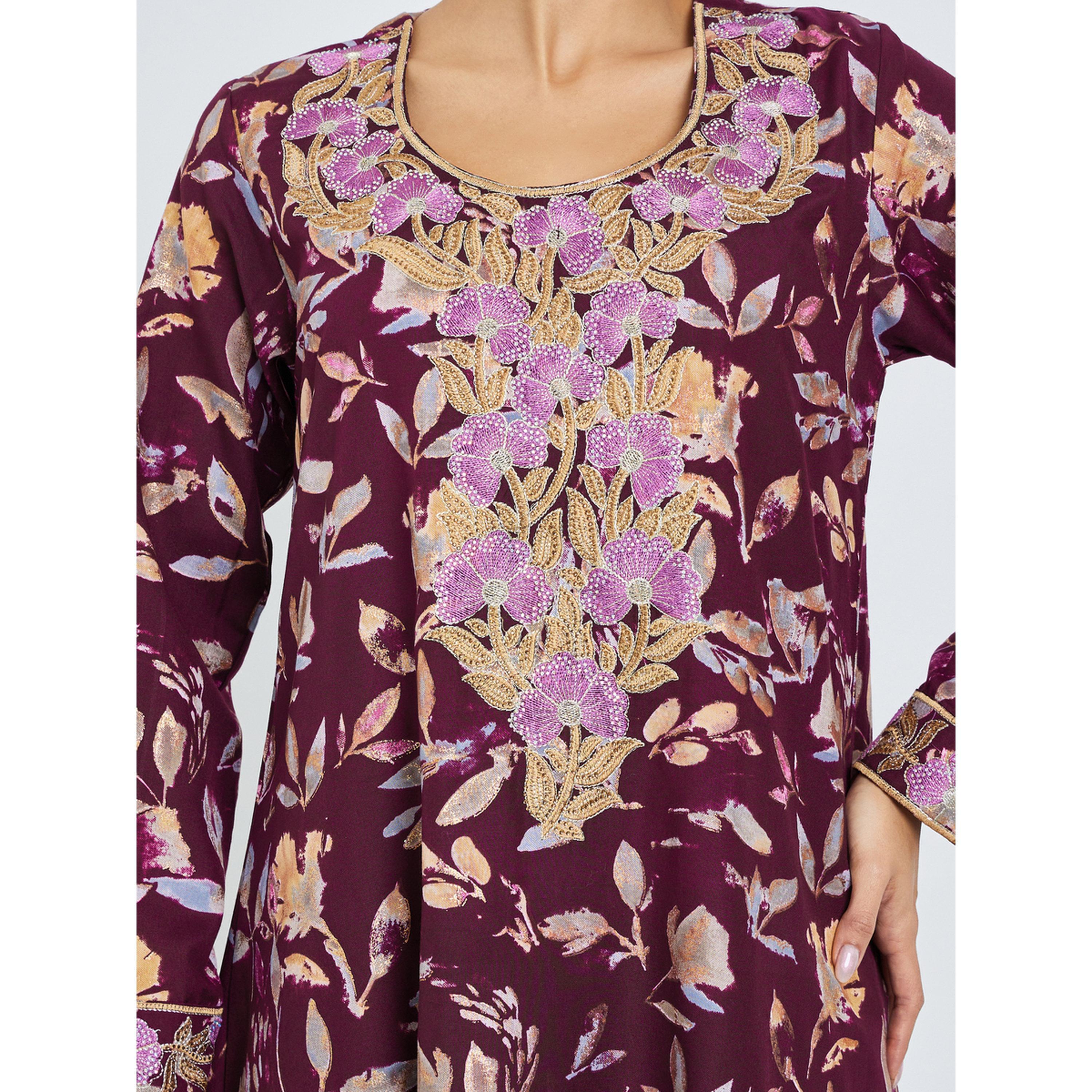 Styli Maroon Floral Print Mukhawar Jalabiya-women-arabicclothing-jalabiyas-image-5