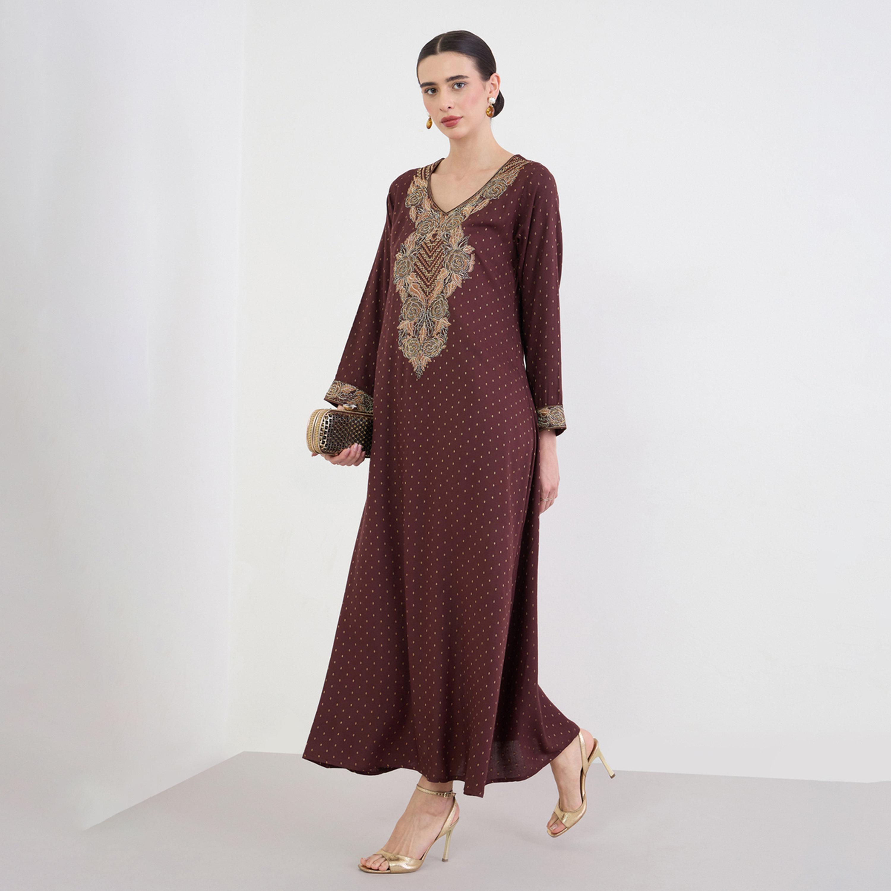 جلابية بحافة واسعة مطرزة-women-arabicclothing-jalabiyas-image-1