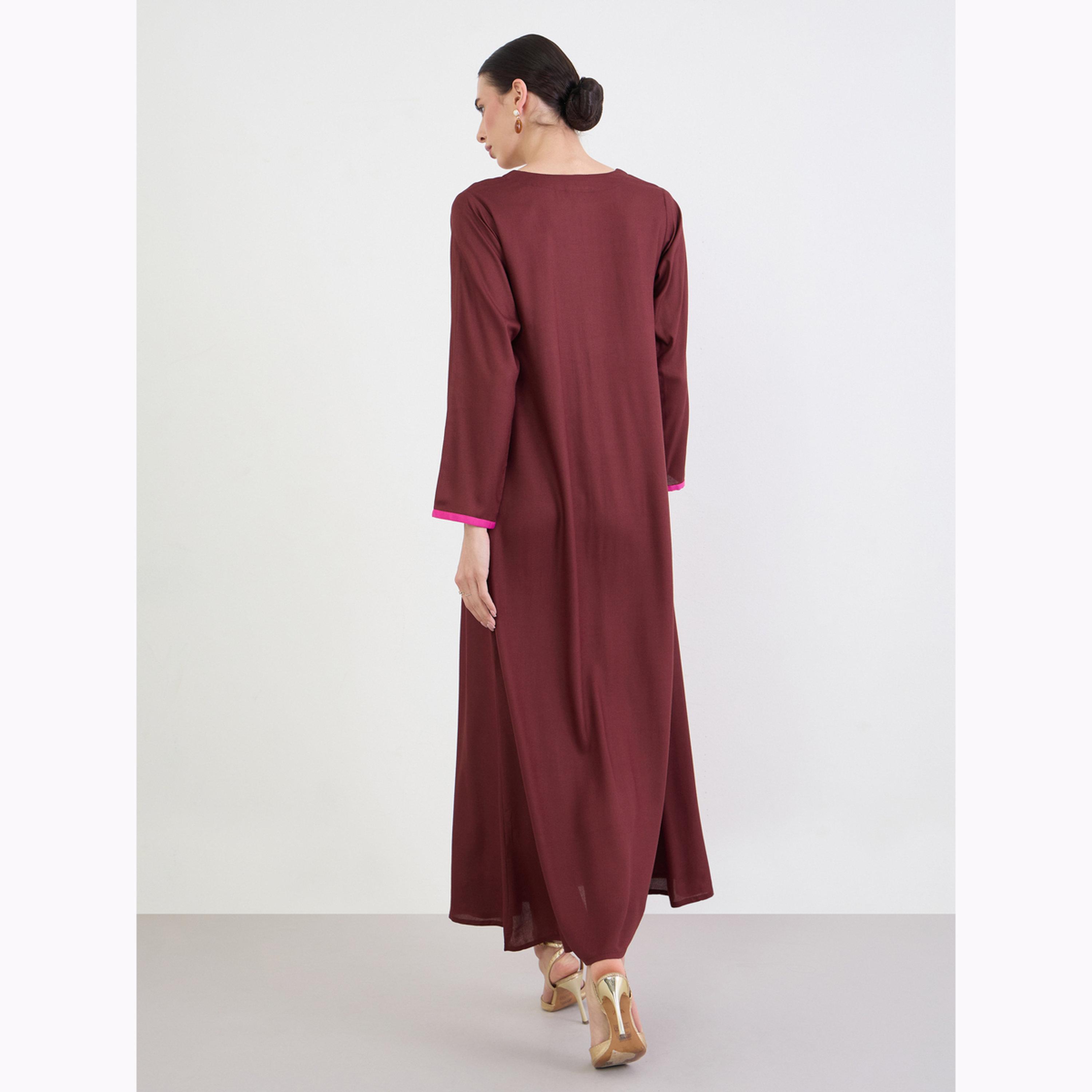 جلابية بياقة مفتوحة مطرزة-women-arabicclothing-jalabiyas-image-4