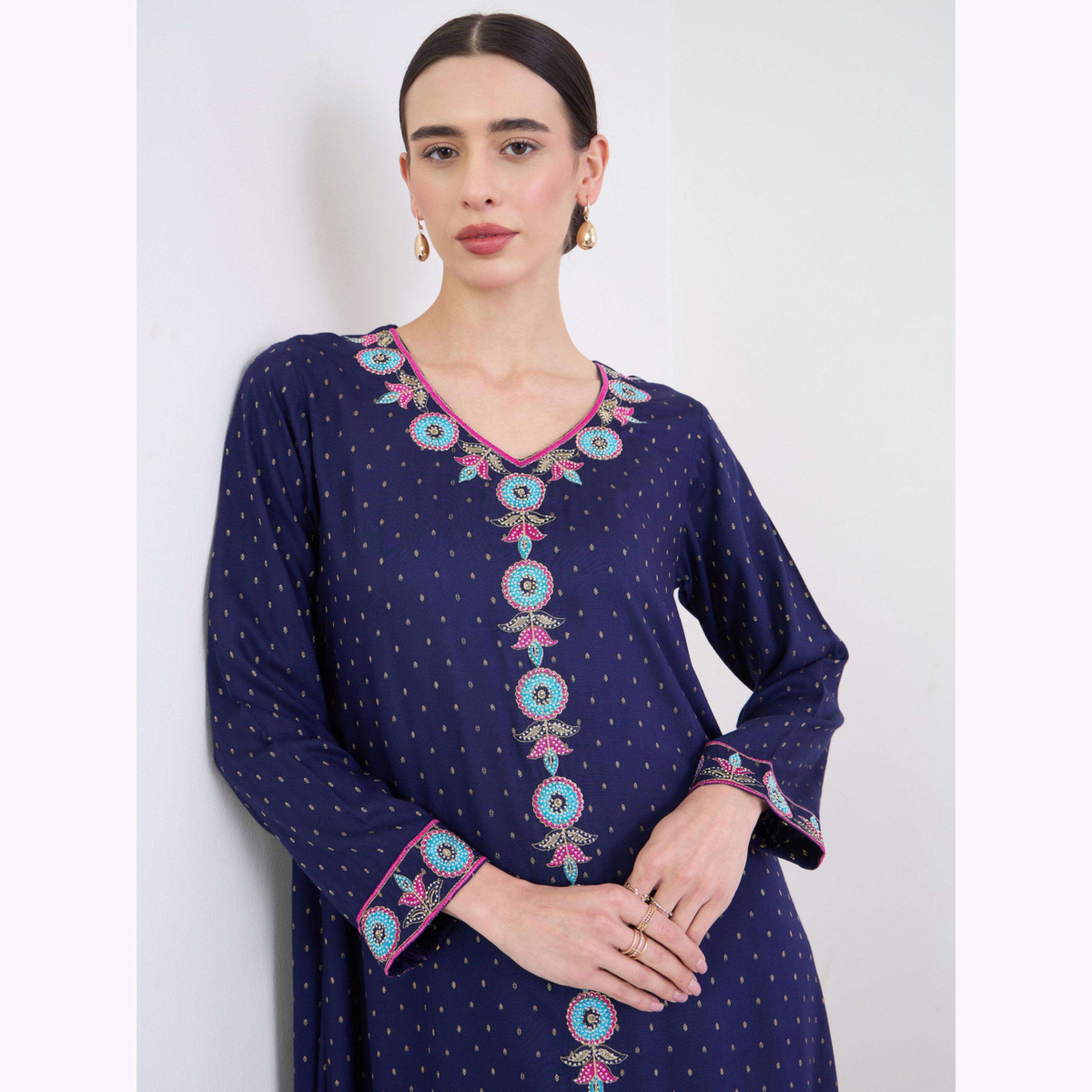 جلابية بحافة واسعة مطرزة بنقشة زهور-women-arabicclothing-jalabiyas-image-2