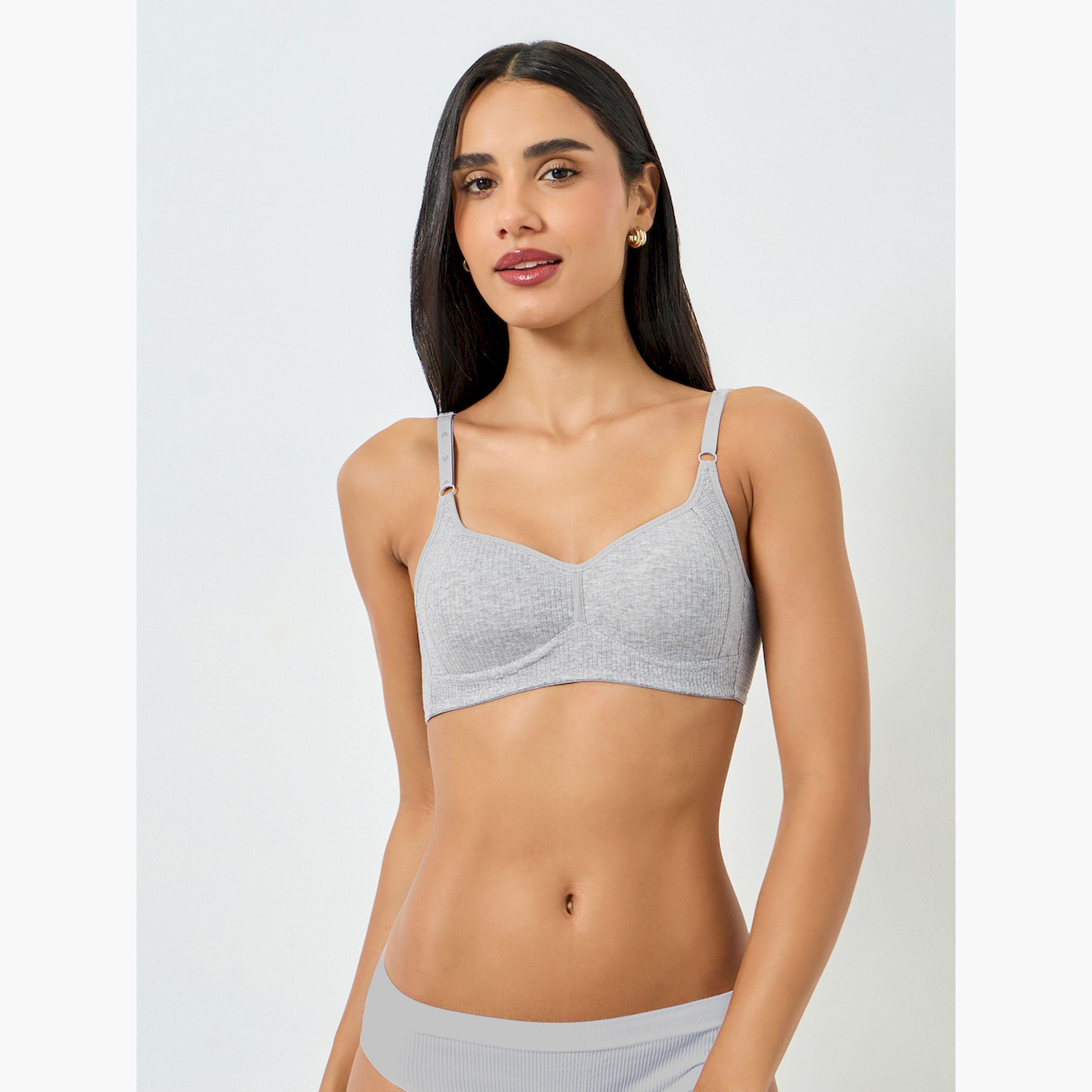 Take Two Grey Ribbed Padded Non Wired Bra-women-clothing-lingerie-bras-image-2