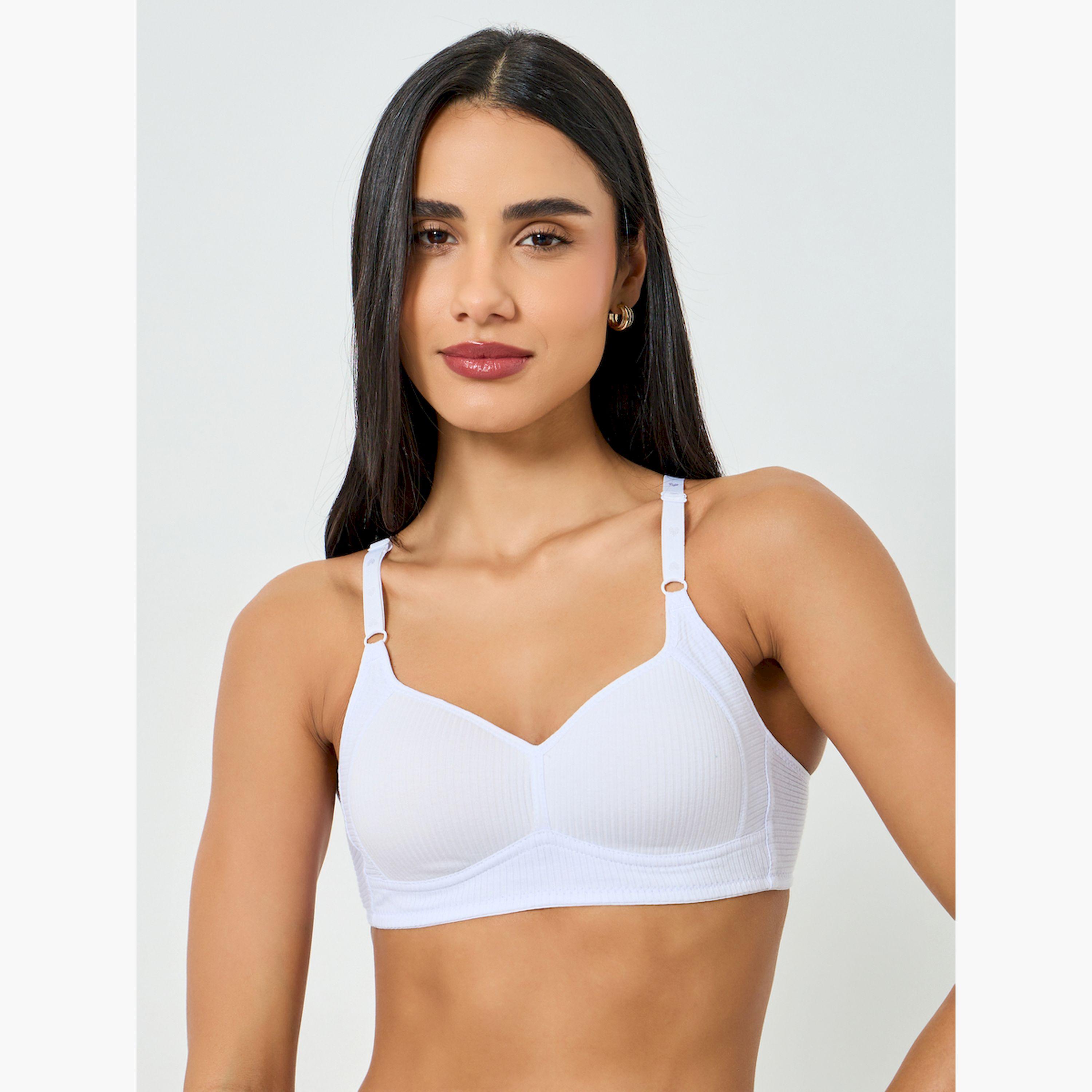 Take Two White Ribbed Padded Non Wired Bra-women-clothing-lingerie-bras-image-1