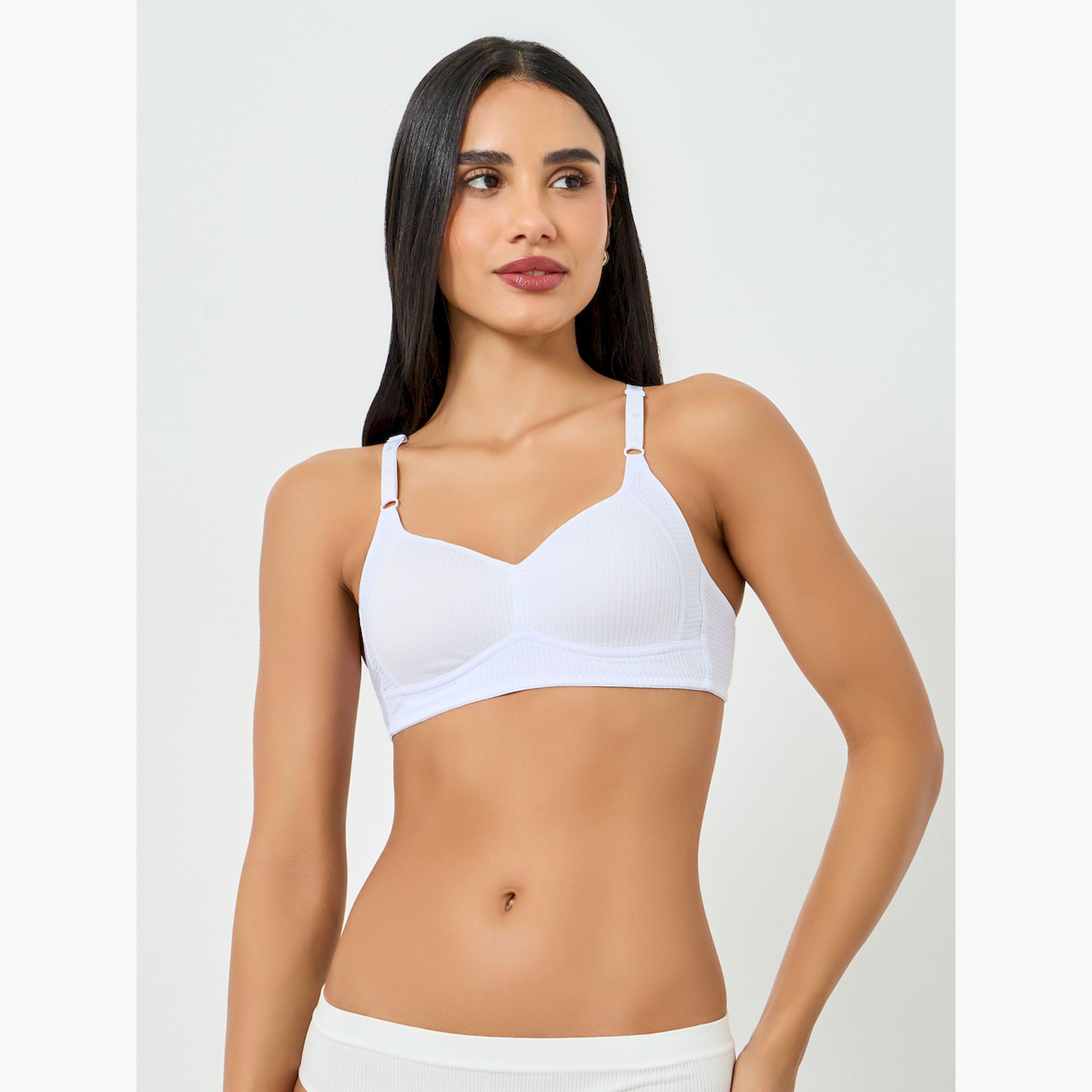 Take Two White Ribbed Padded Non Wired Bra-women-clothing-lingerie-bras-image-2